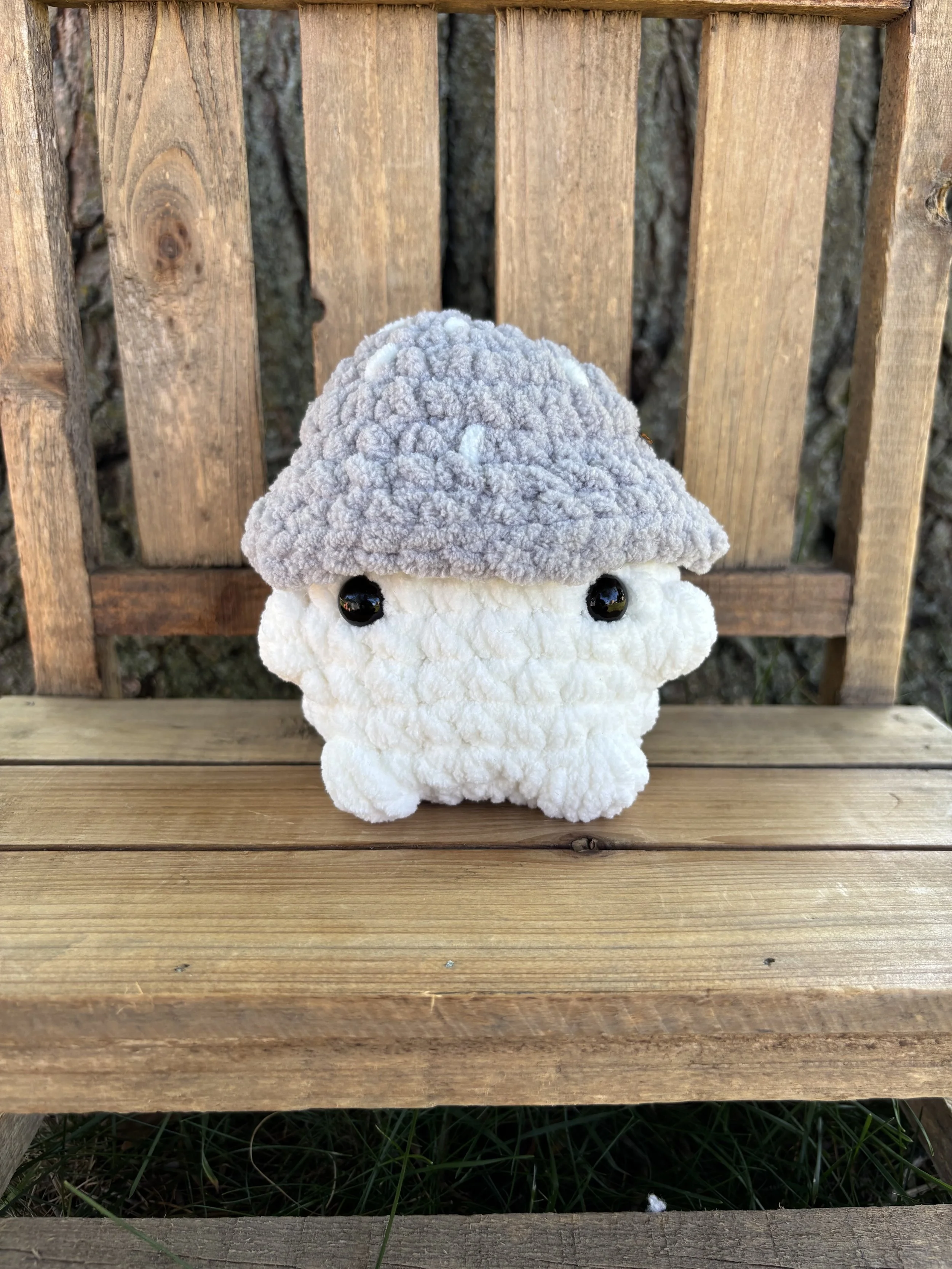 Handmade crochet grey mushroom plushie