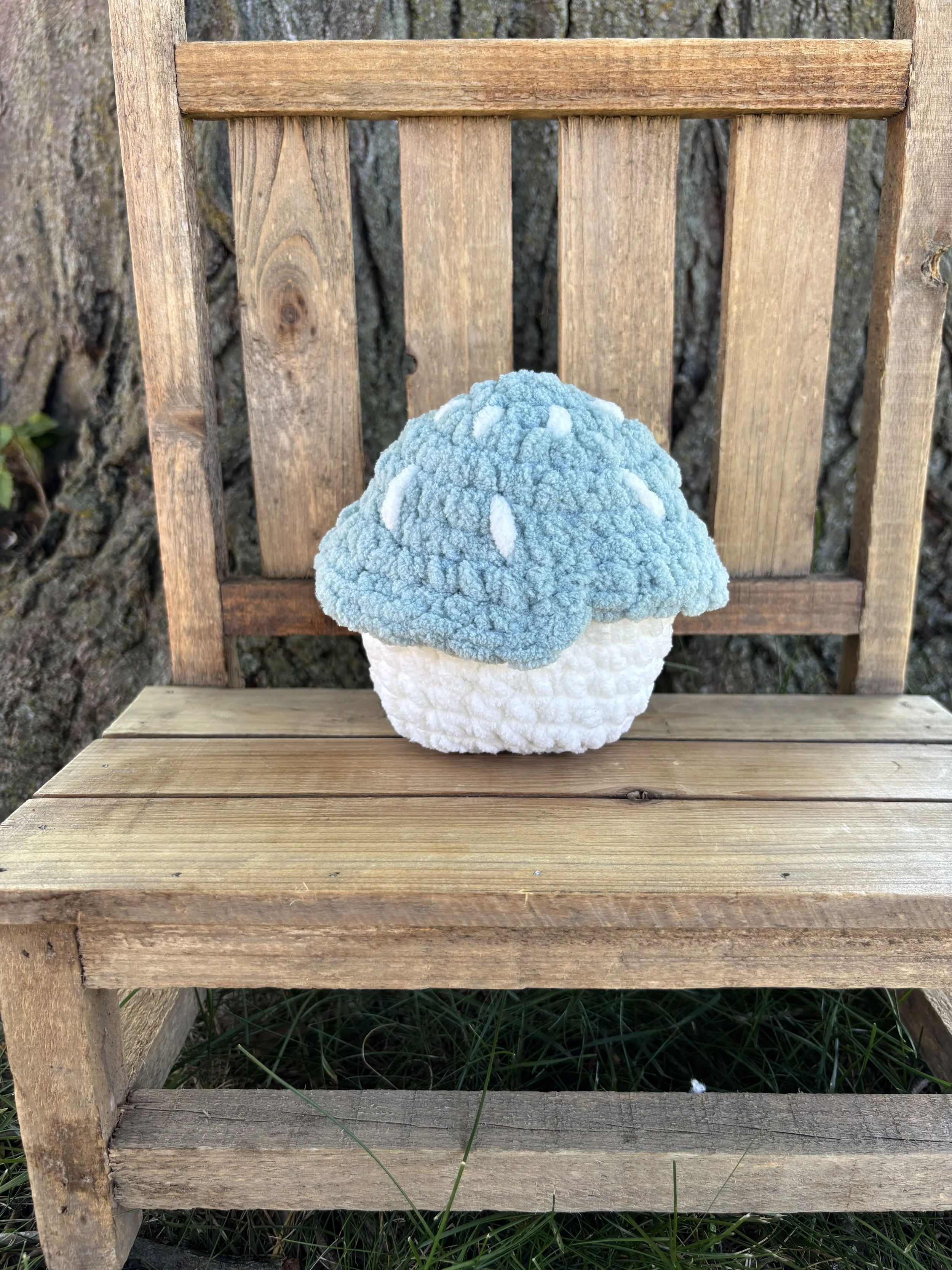 Handmade crochet mint mushroom plushie