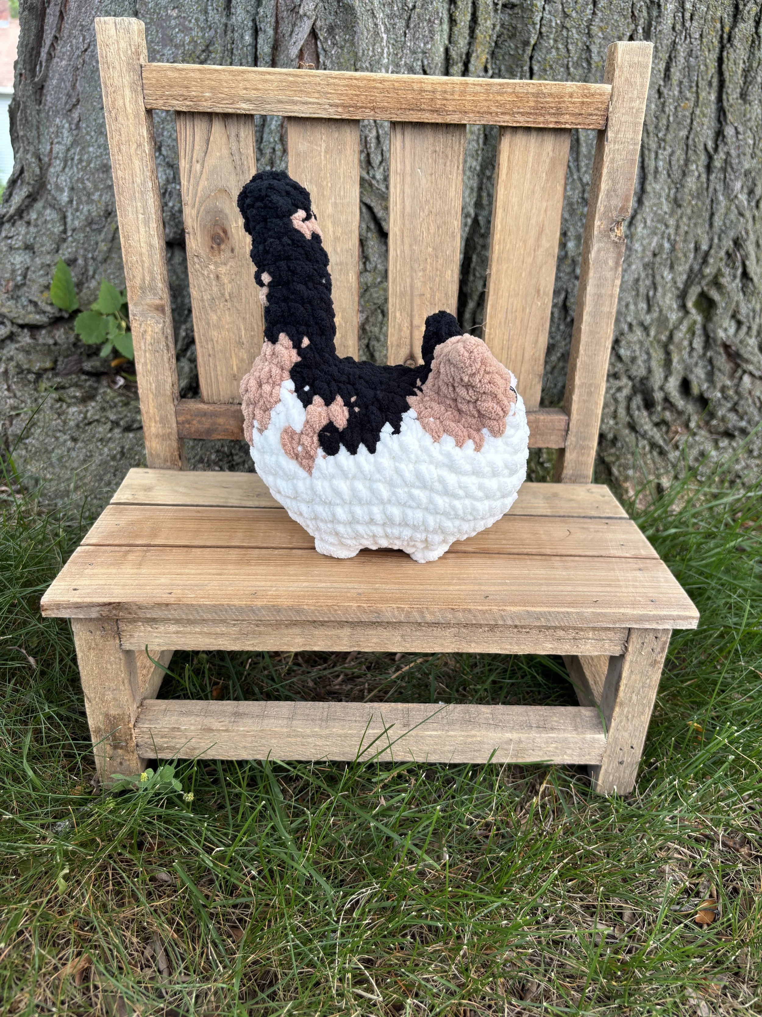 Handmade crochet calico cat plushie, pattern C