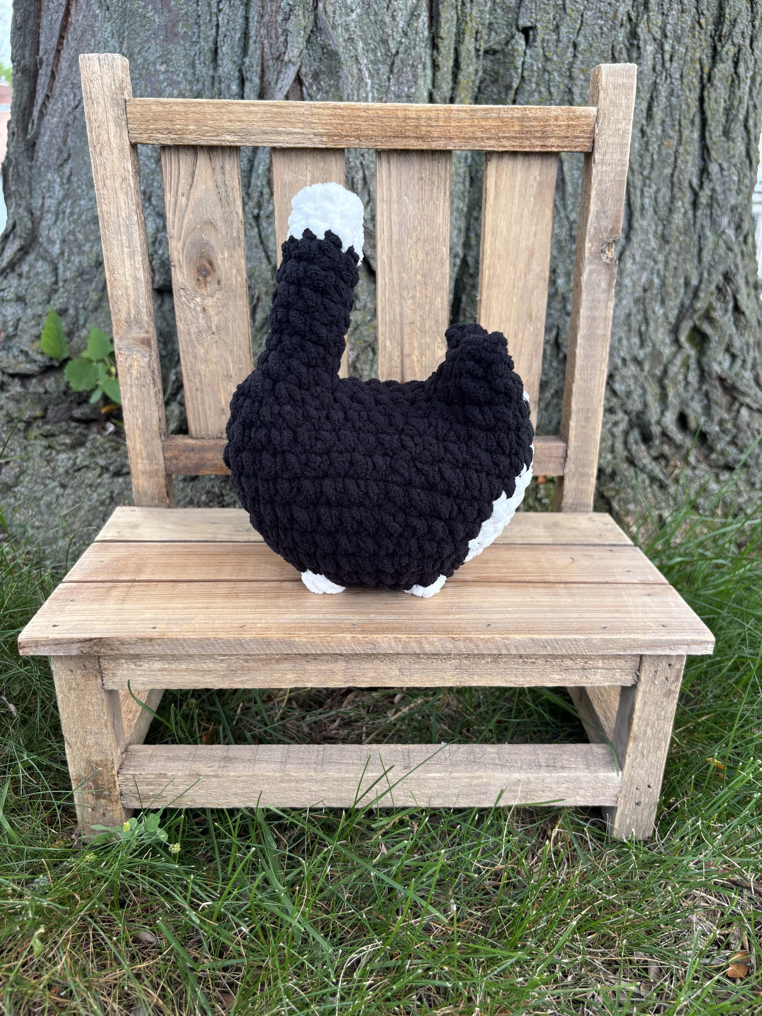 Handmade crochet black tuxedo cat plushie