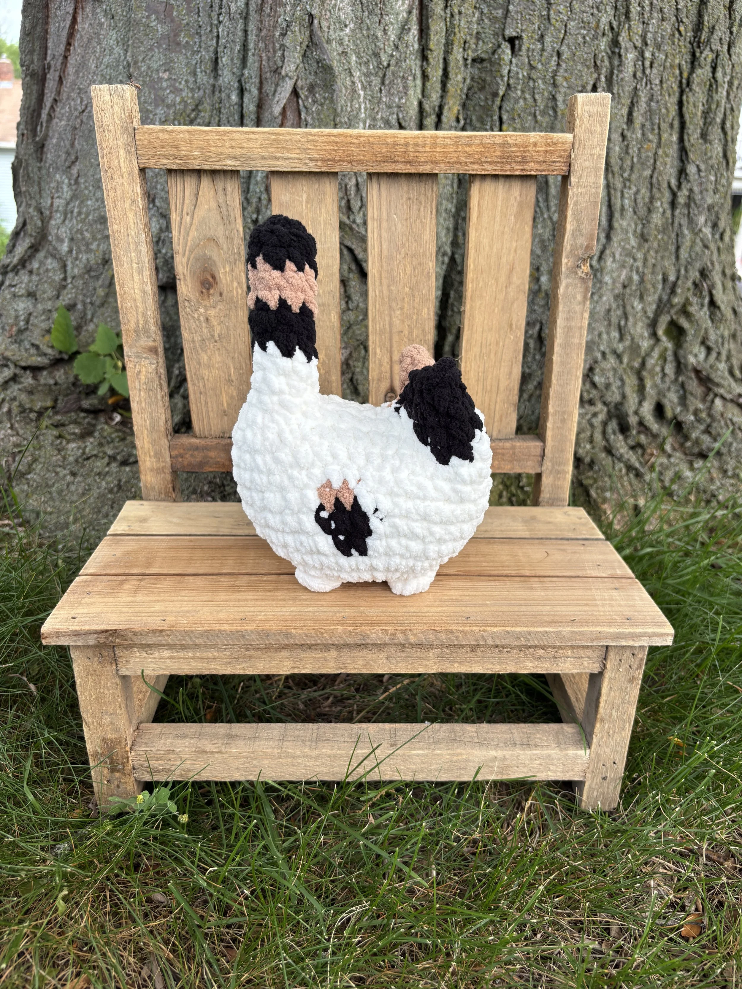 Handmade crochet calico cat plushie, pattern A