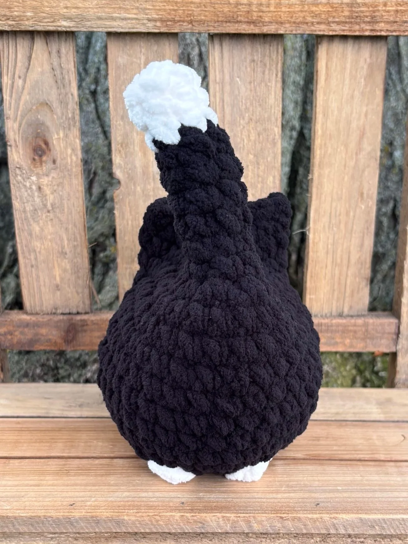 Handmade crochet black tuxedo cat plushie