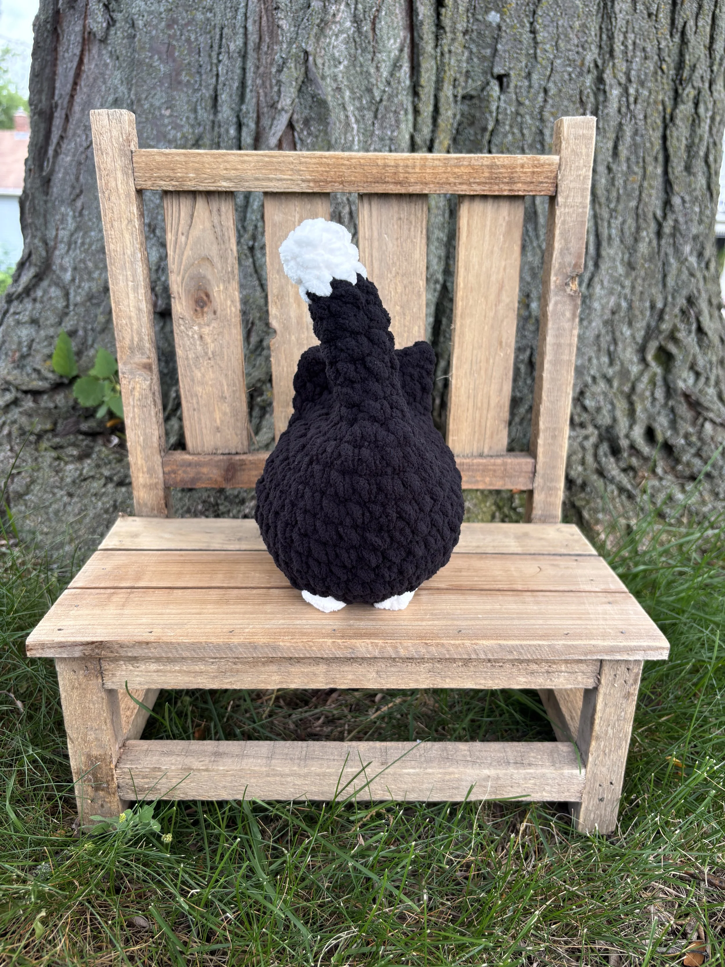 Handmade crochet black tuxedo cat plushie
