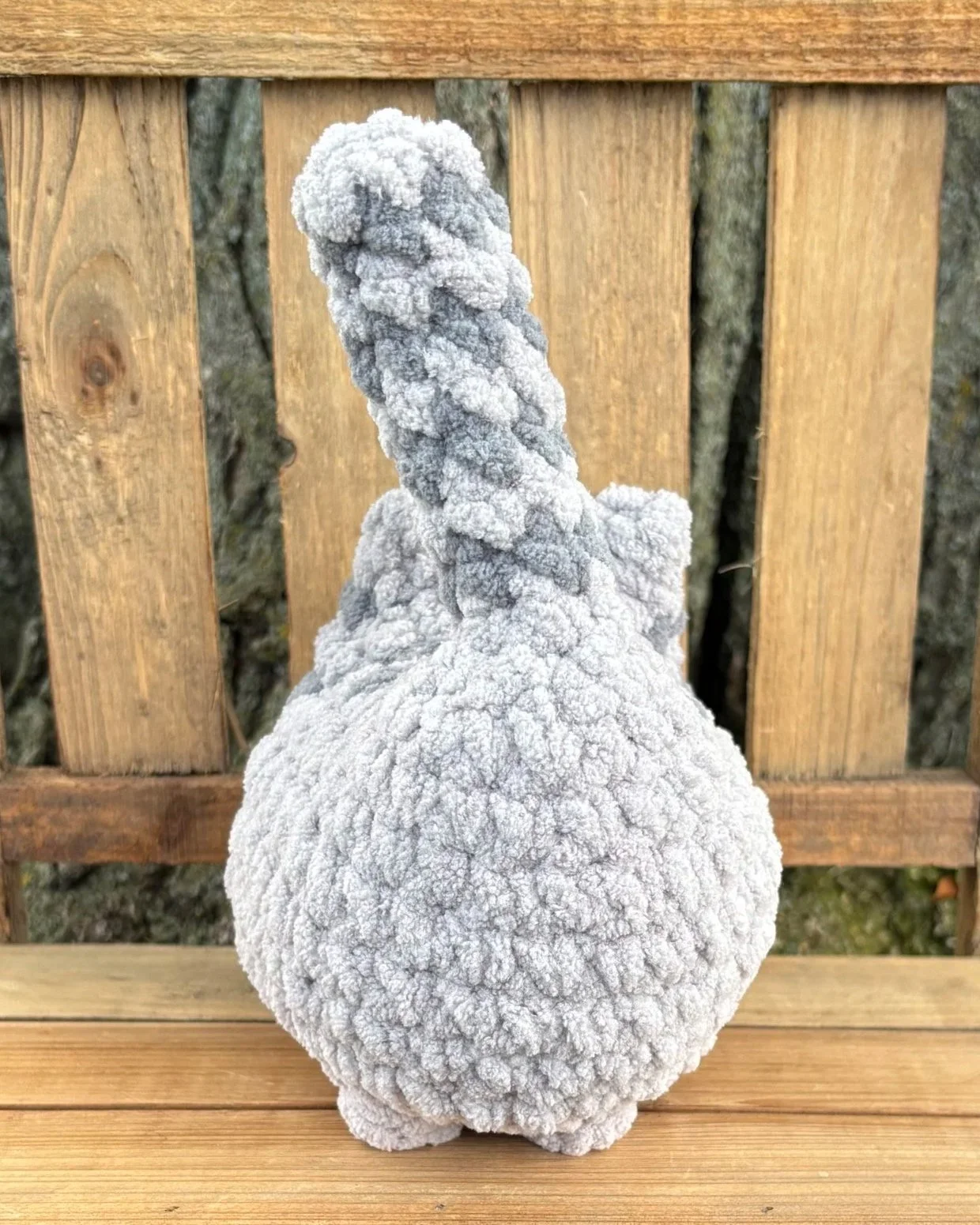 Handmade crochet grey tabby cat plushie
