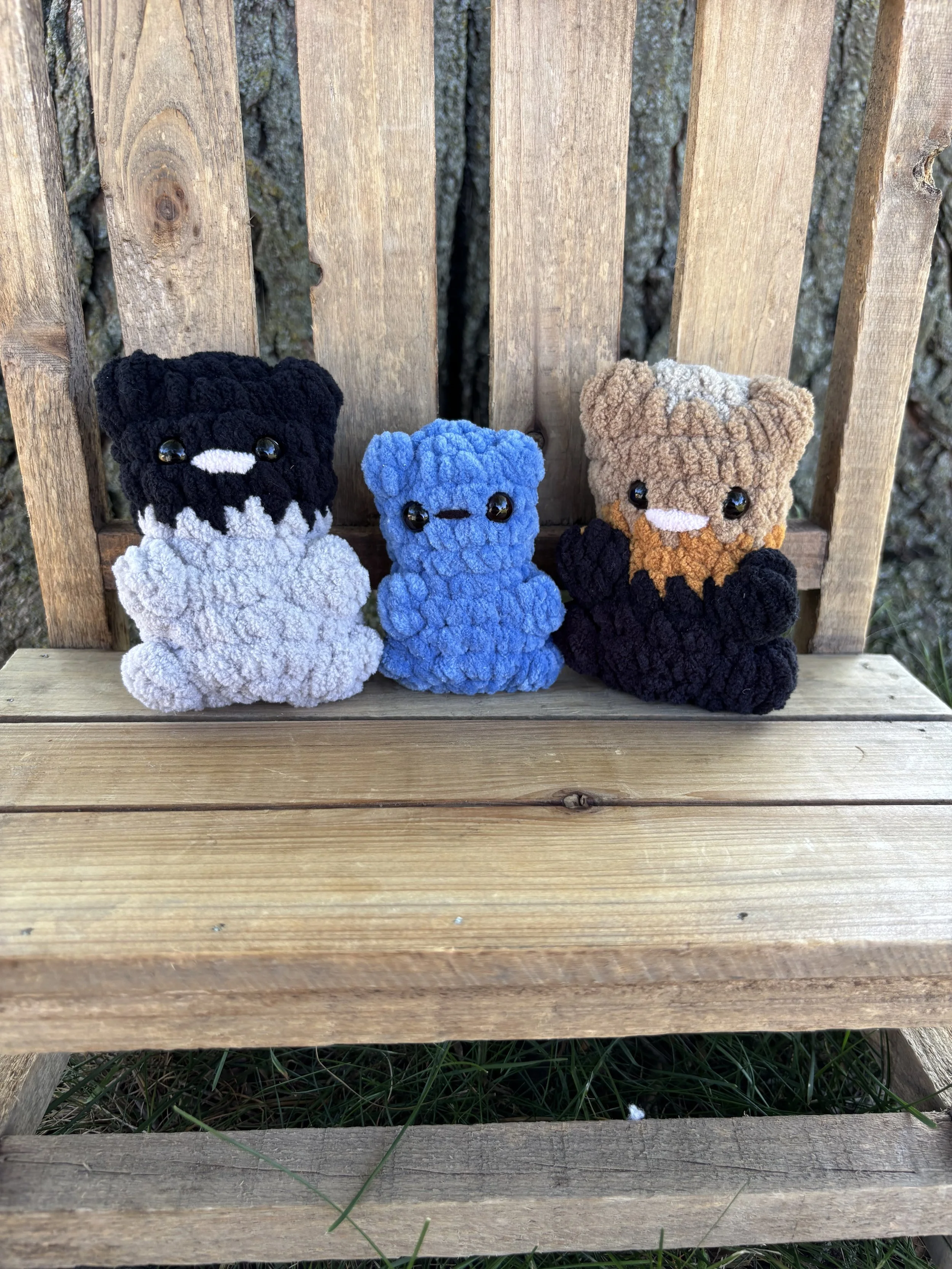 Handmade mini crochet teddy bear plushie collage