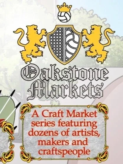 Oakstone Markets craft market flyer, illustrated Renaissance-style figure, held at Oakstone Recreational, 304 Commerce Pkwy, Cottage Grove