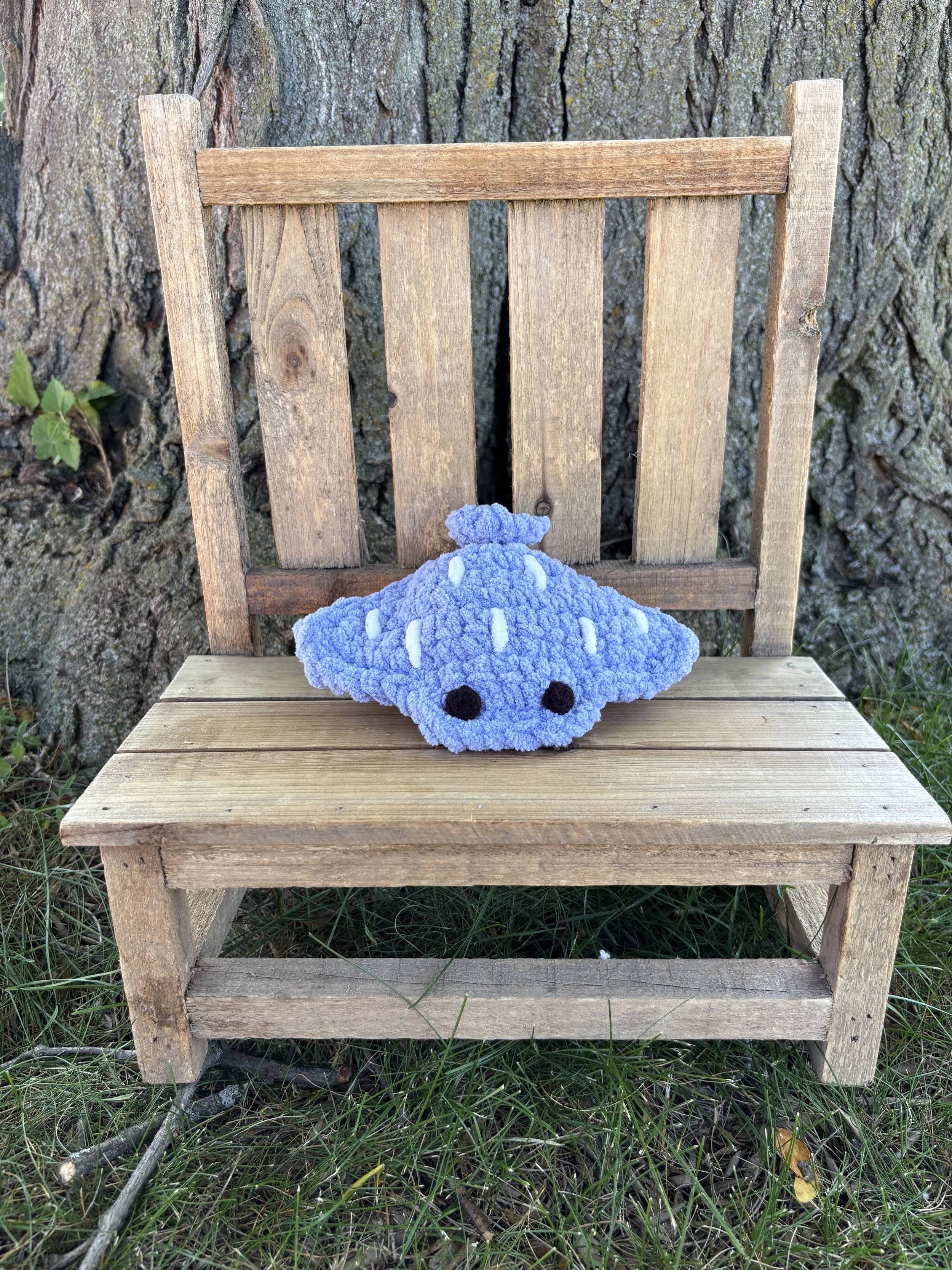 Handmade crochet blue stingray plushie