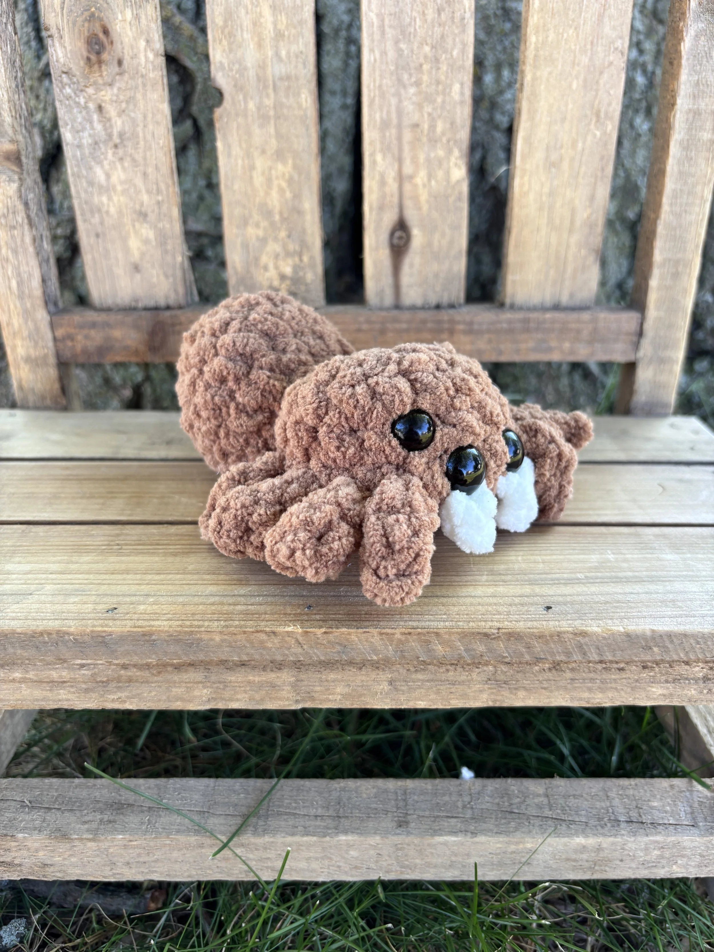Handmade crochet brown jumping spider plushie