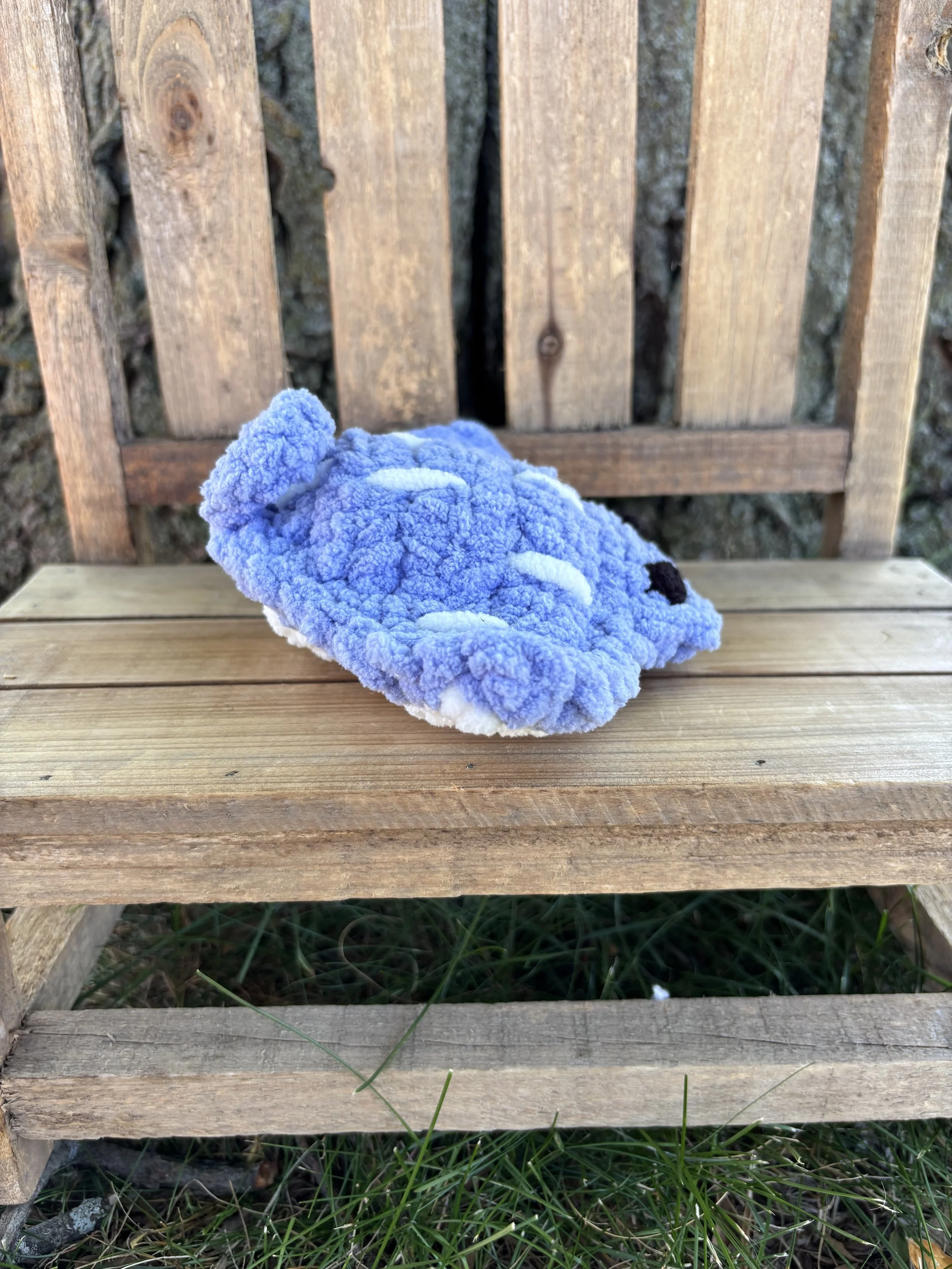 Handmade crochet blue stingray plushie