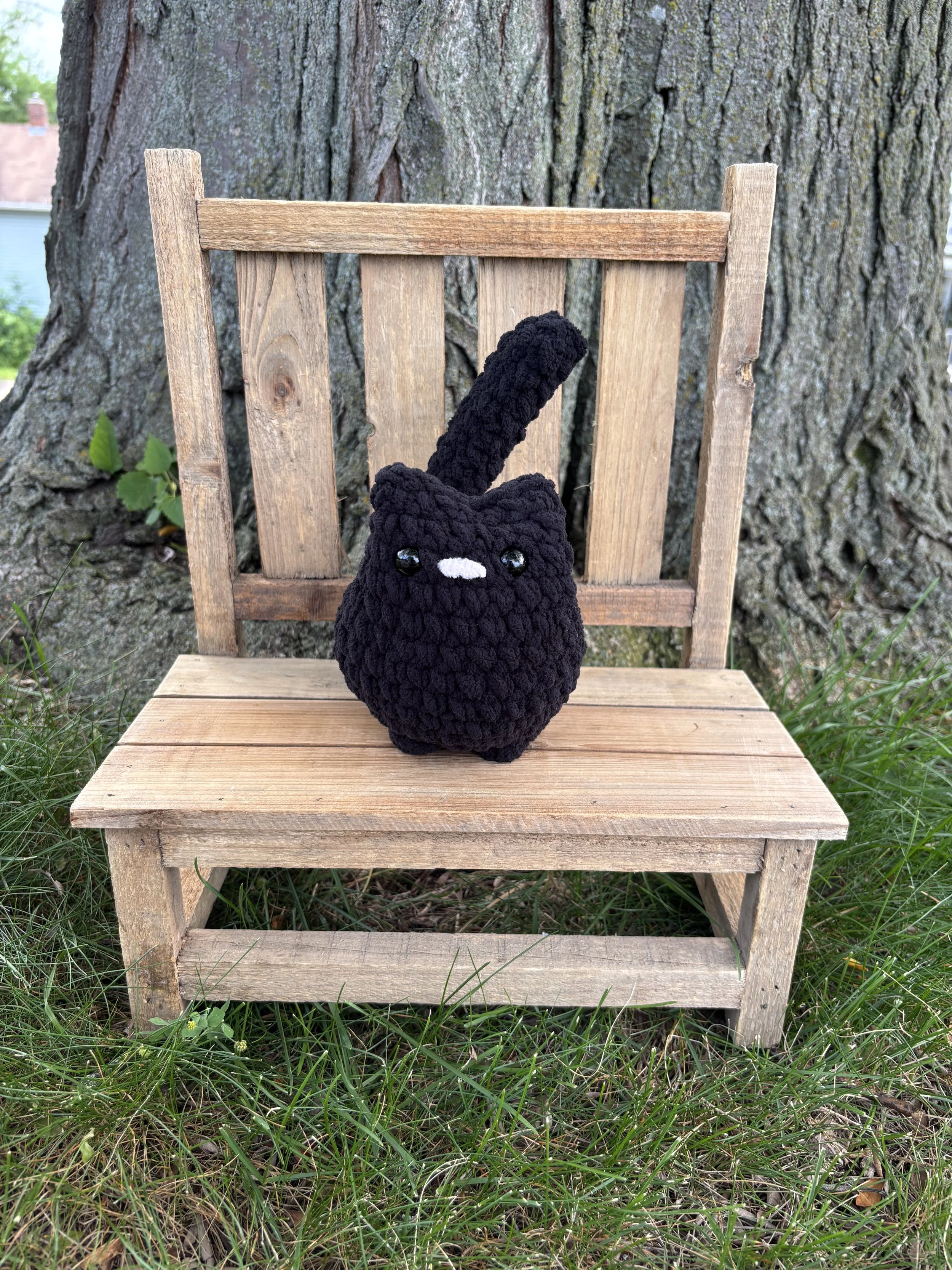 Handmade crochet black cat plushie