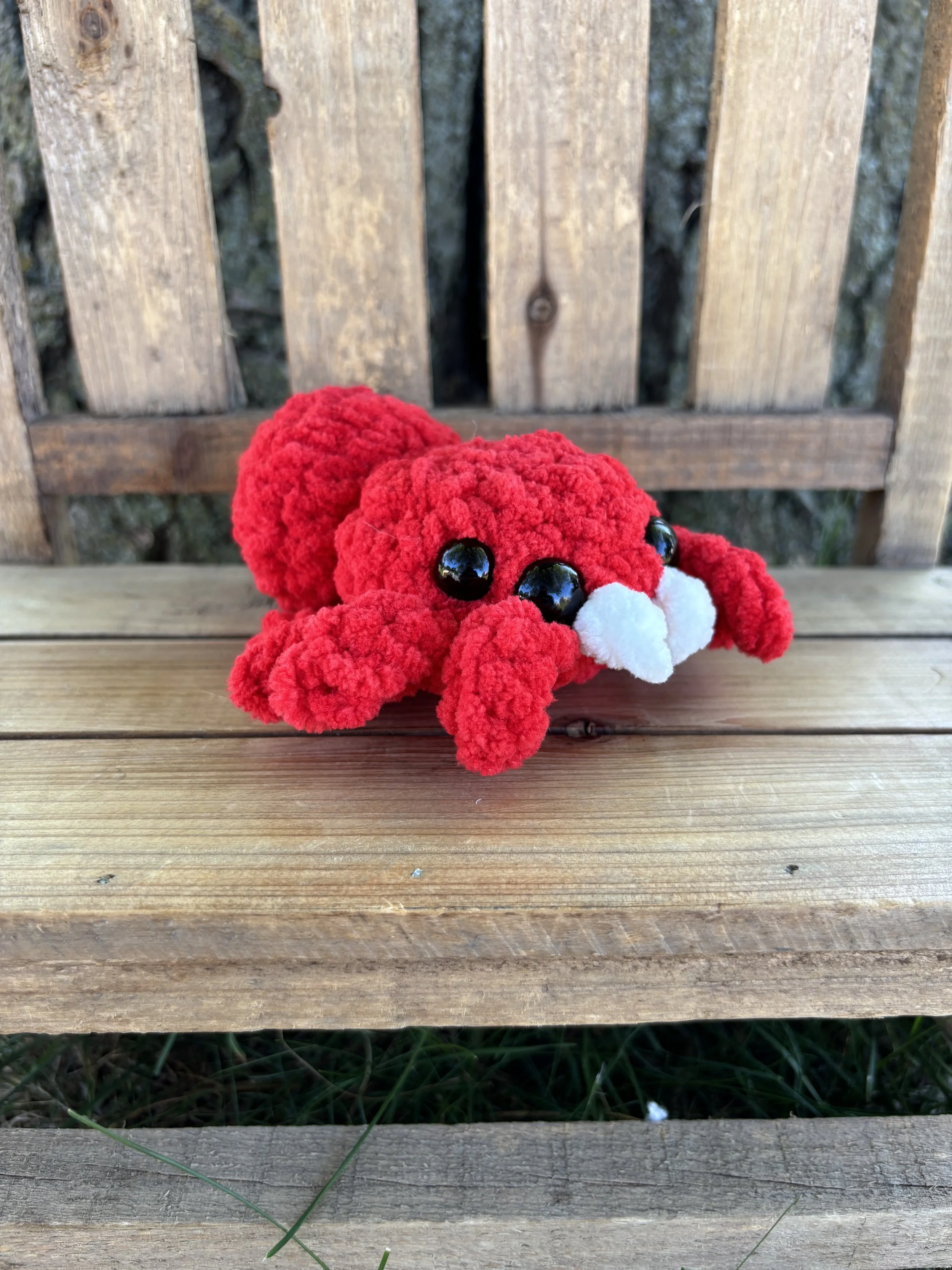 Handmade crochet red jumping spider plushie