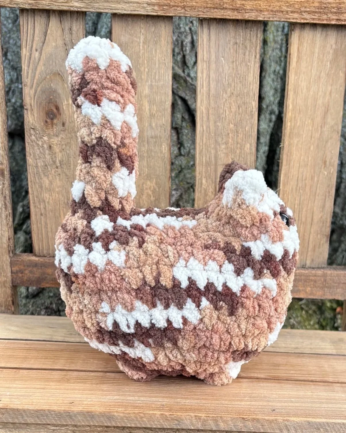 Handmade crochet brown tabby cat plushie