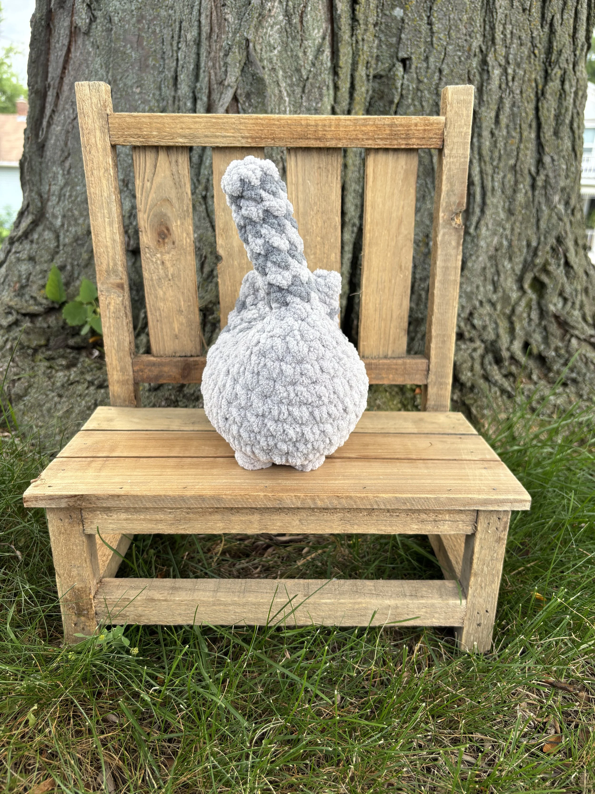 Handmade crochet grey tabby cat plushie