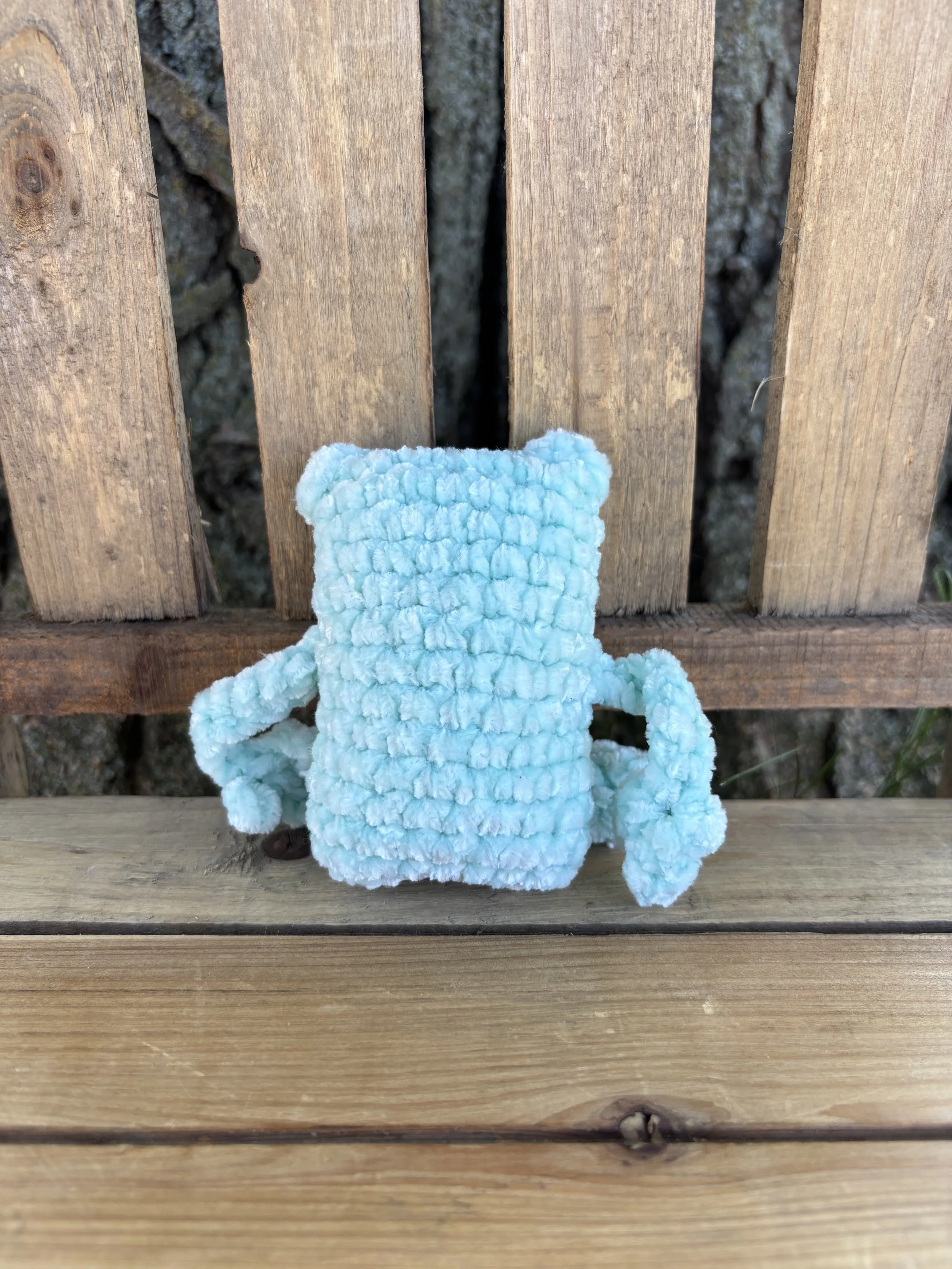 Handmade crochet mint velvet leggy frog plushie