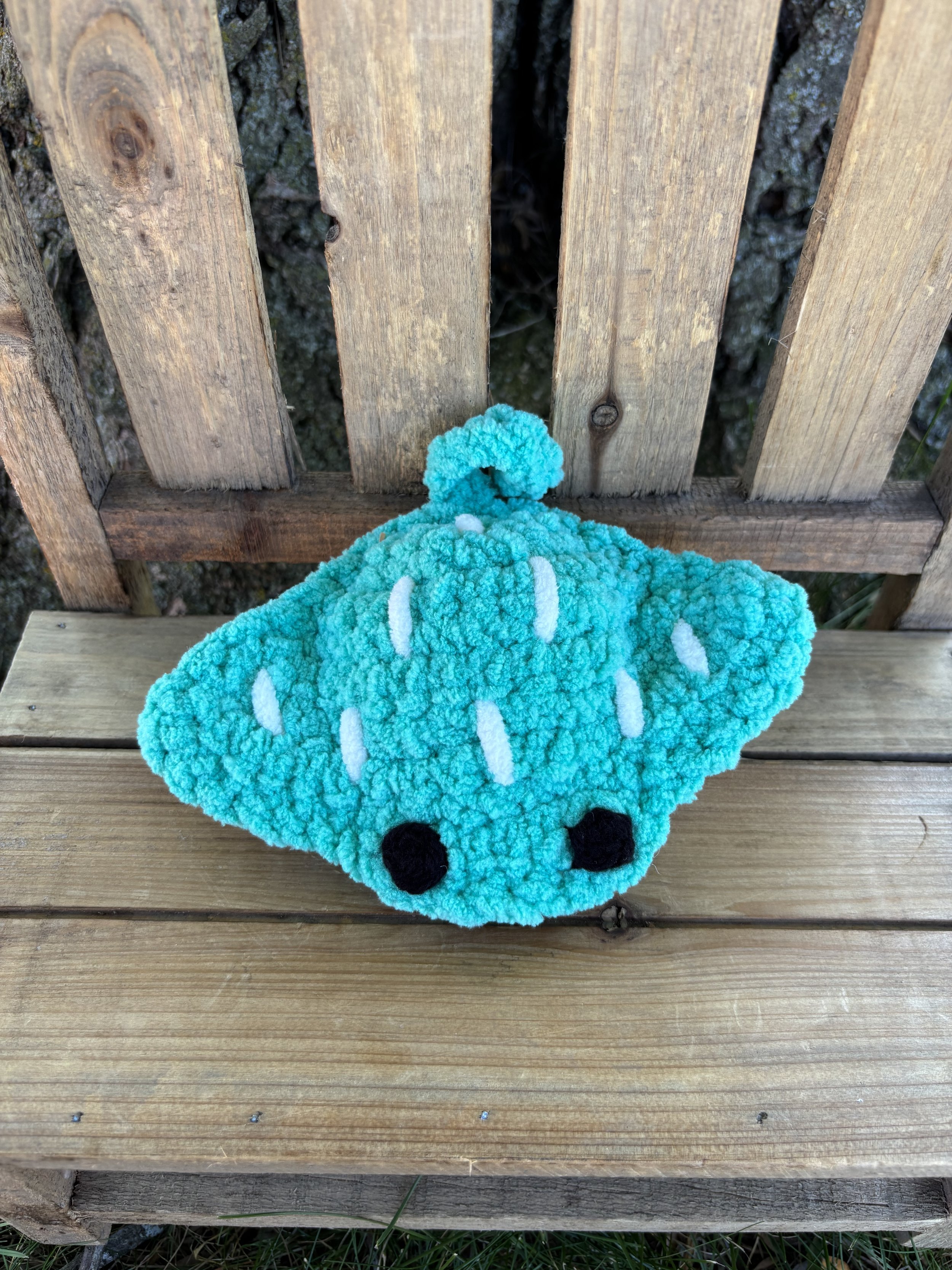 Handmade crochet teal stingray plushie