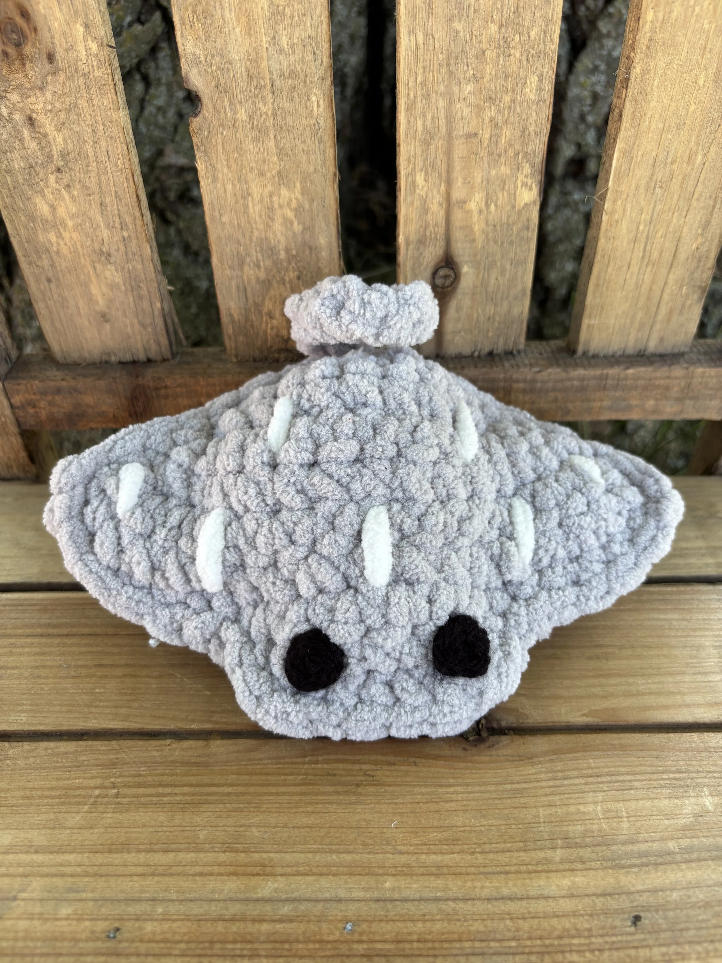 Handmade crochet grey stingray plushie