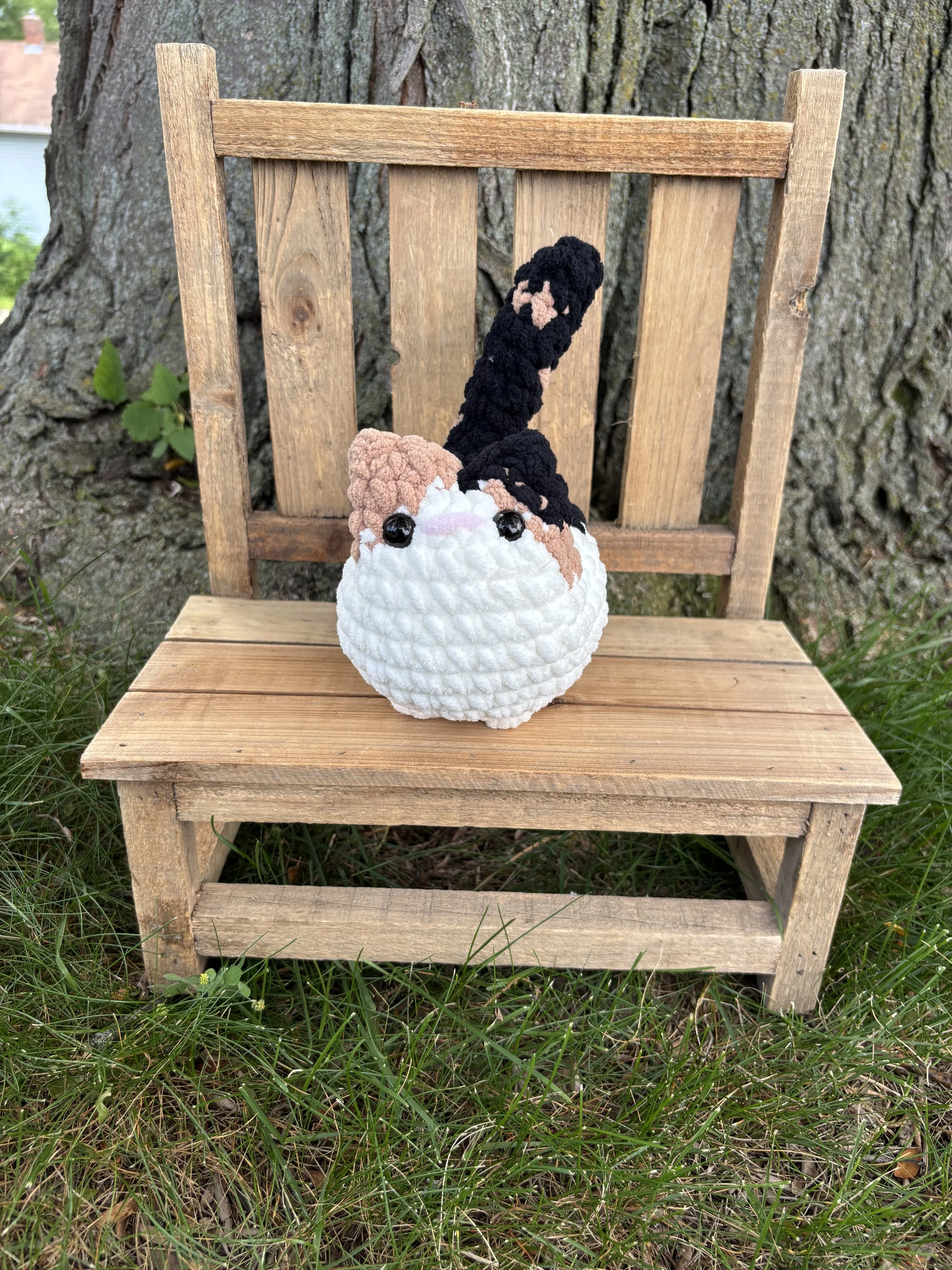 Handmade crochet calico cat plushie, pattern C