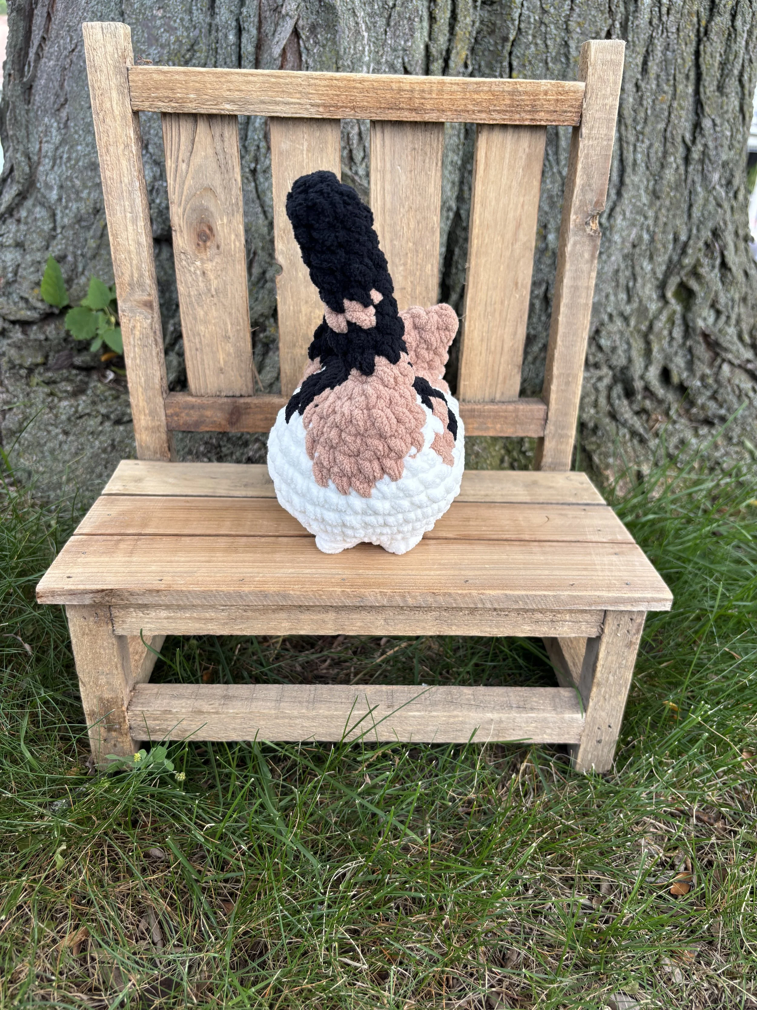 Handmade crochet calico cat plushie, pattern C