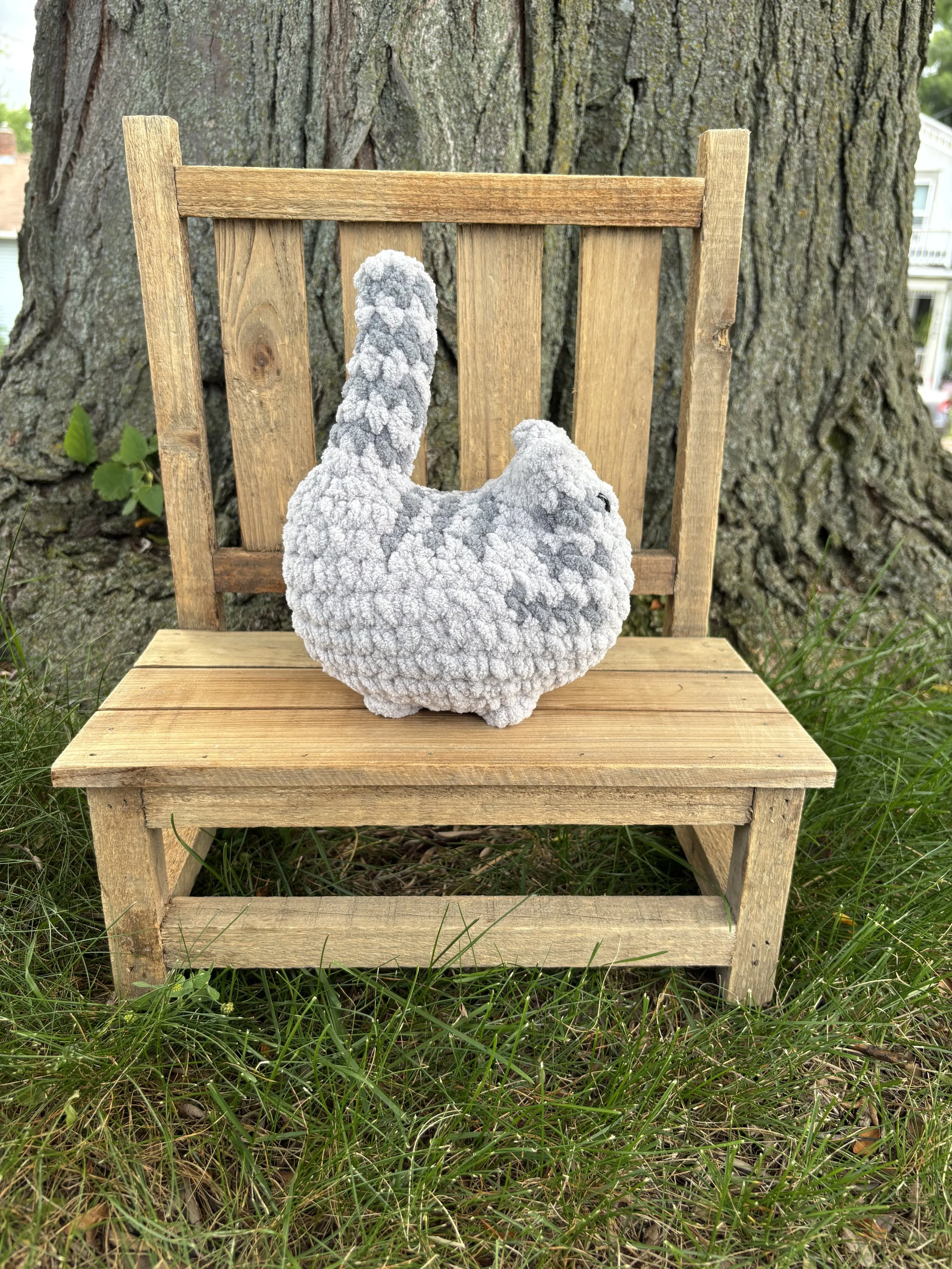 Handmade crochet grey tabby cat plushie