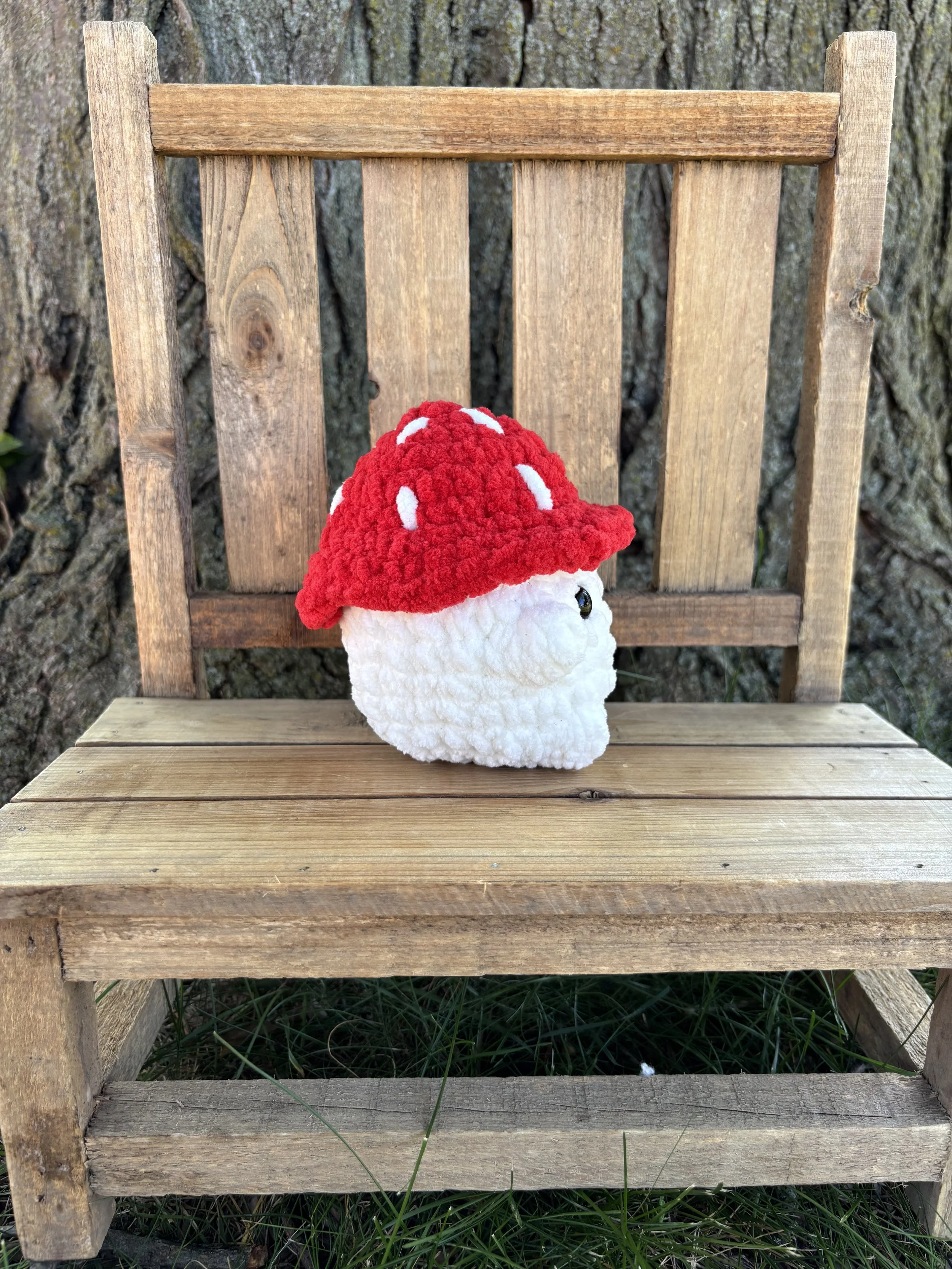 Handmade crochet red mushroom plushie