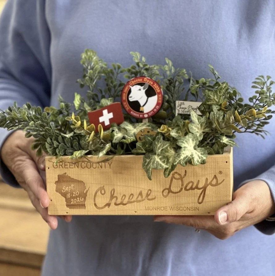 Green County Cheese Days wooden planter box, Monroe Wisconsin, September 18-20, 2026