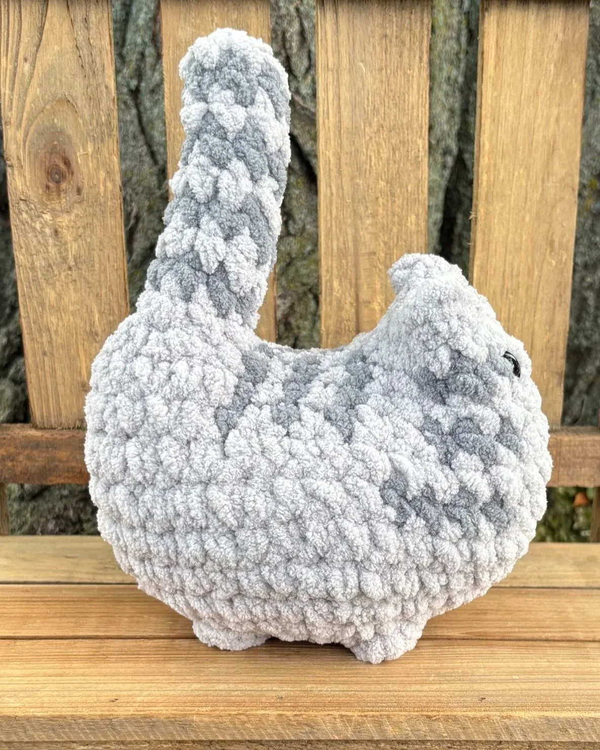 Handmade crochet grey tabby cat plushie