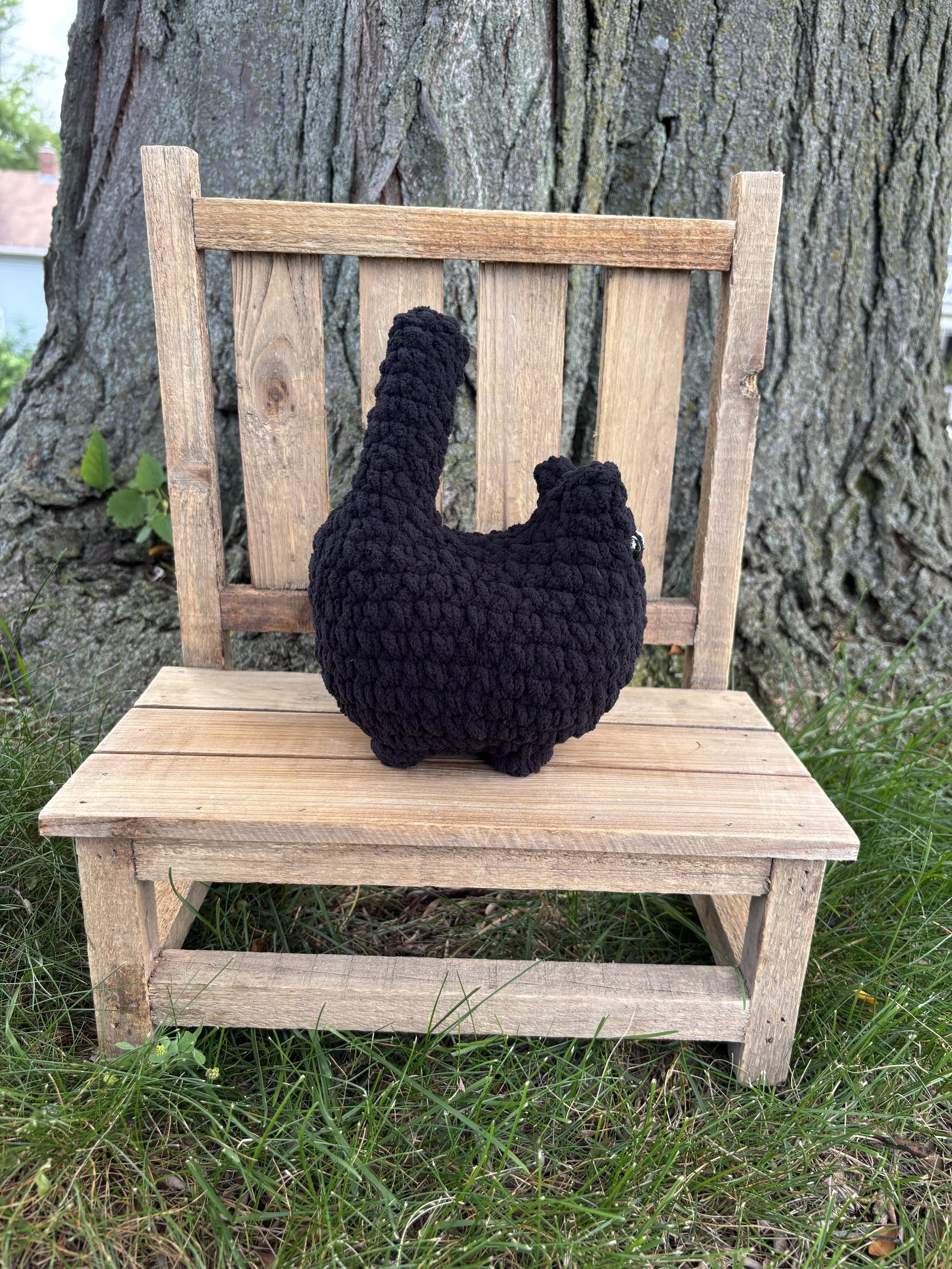 Handmade crochet black cat plushie
