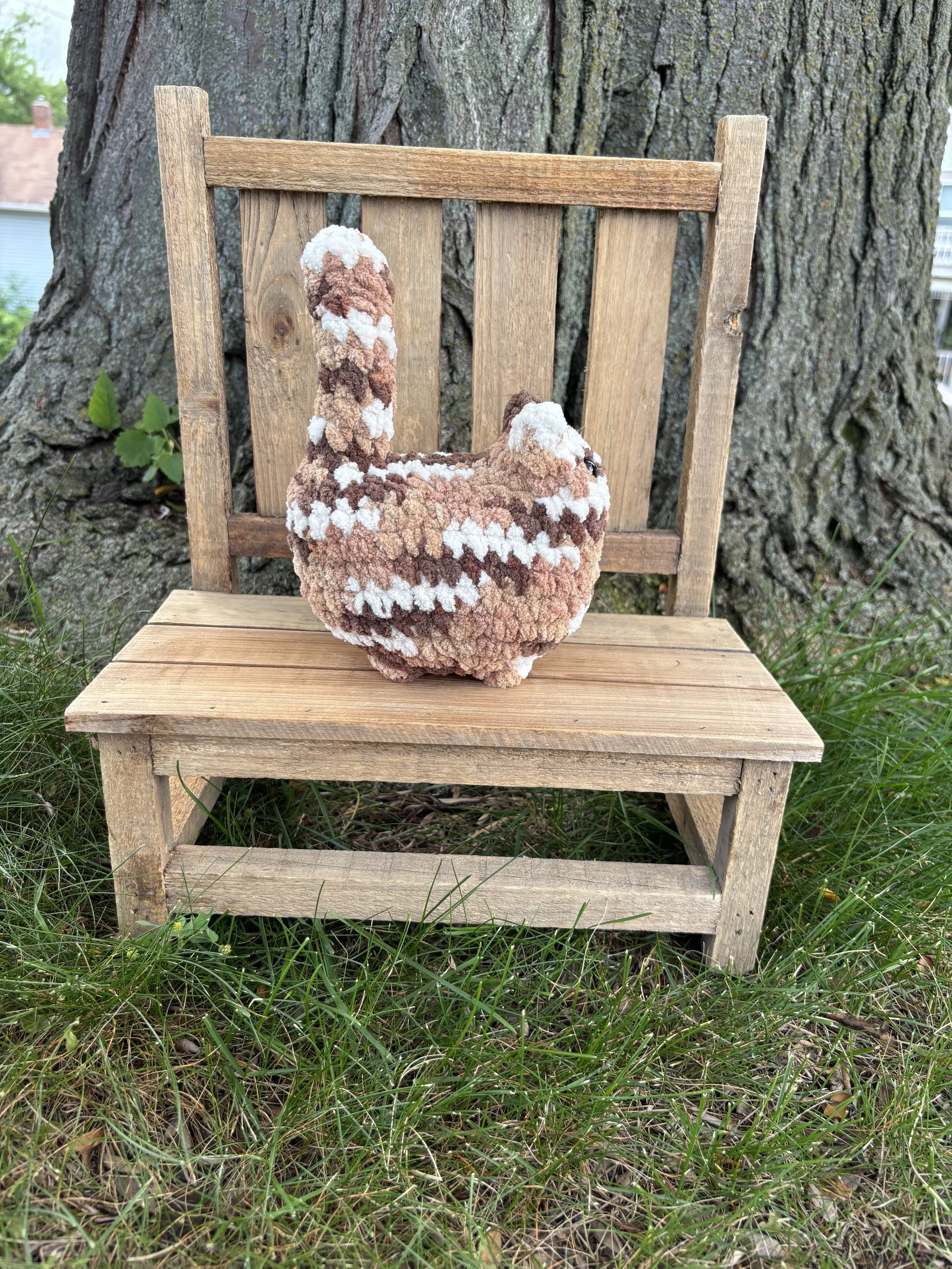 Handmade crochet brown tabby cat plushie