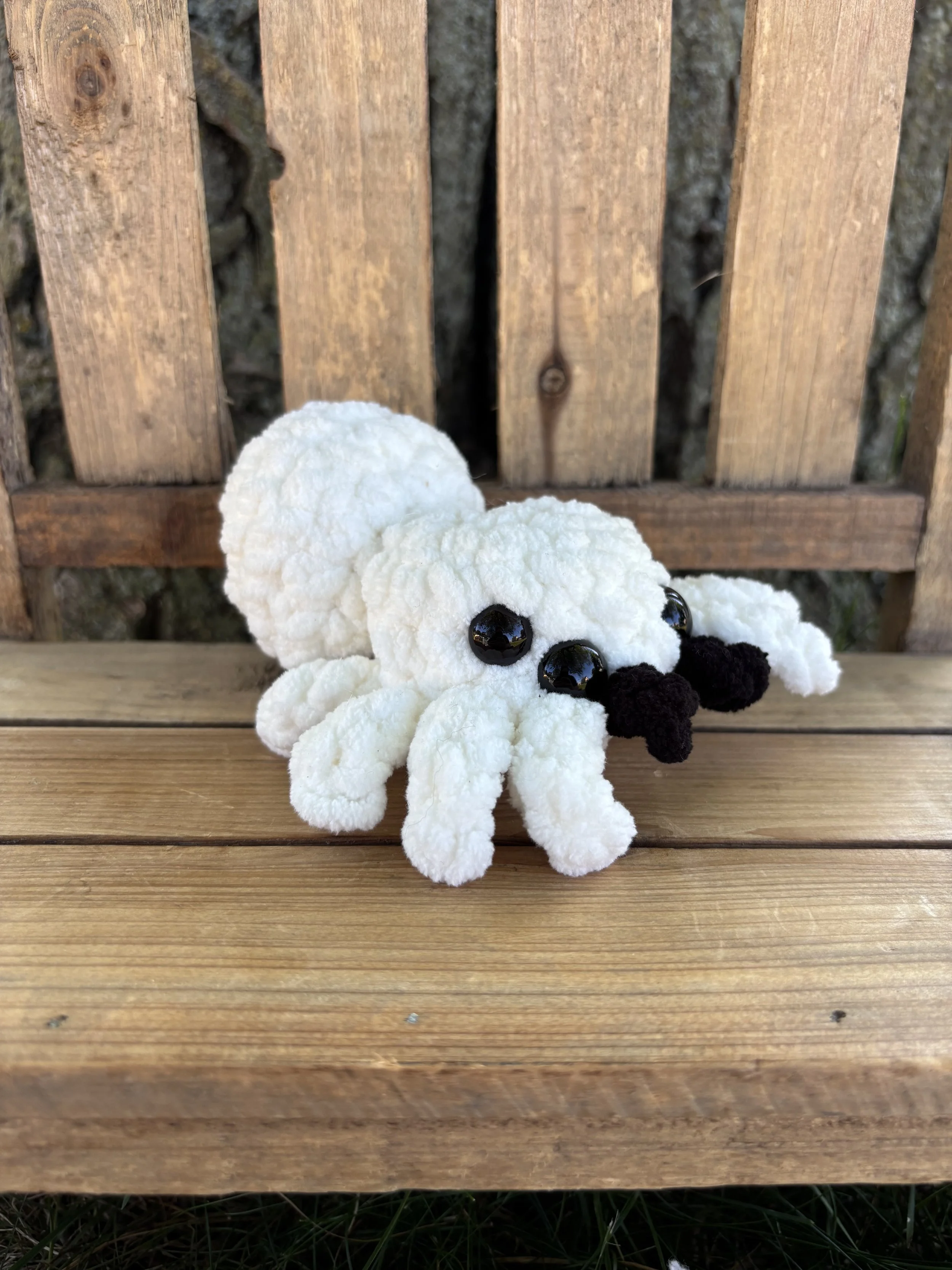 Handmade crochet white jumping spider plushie