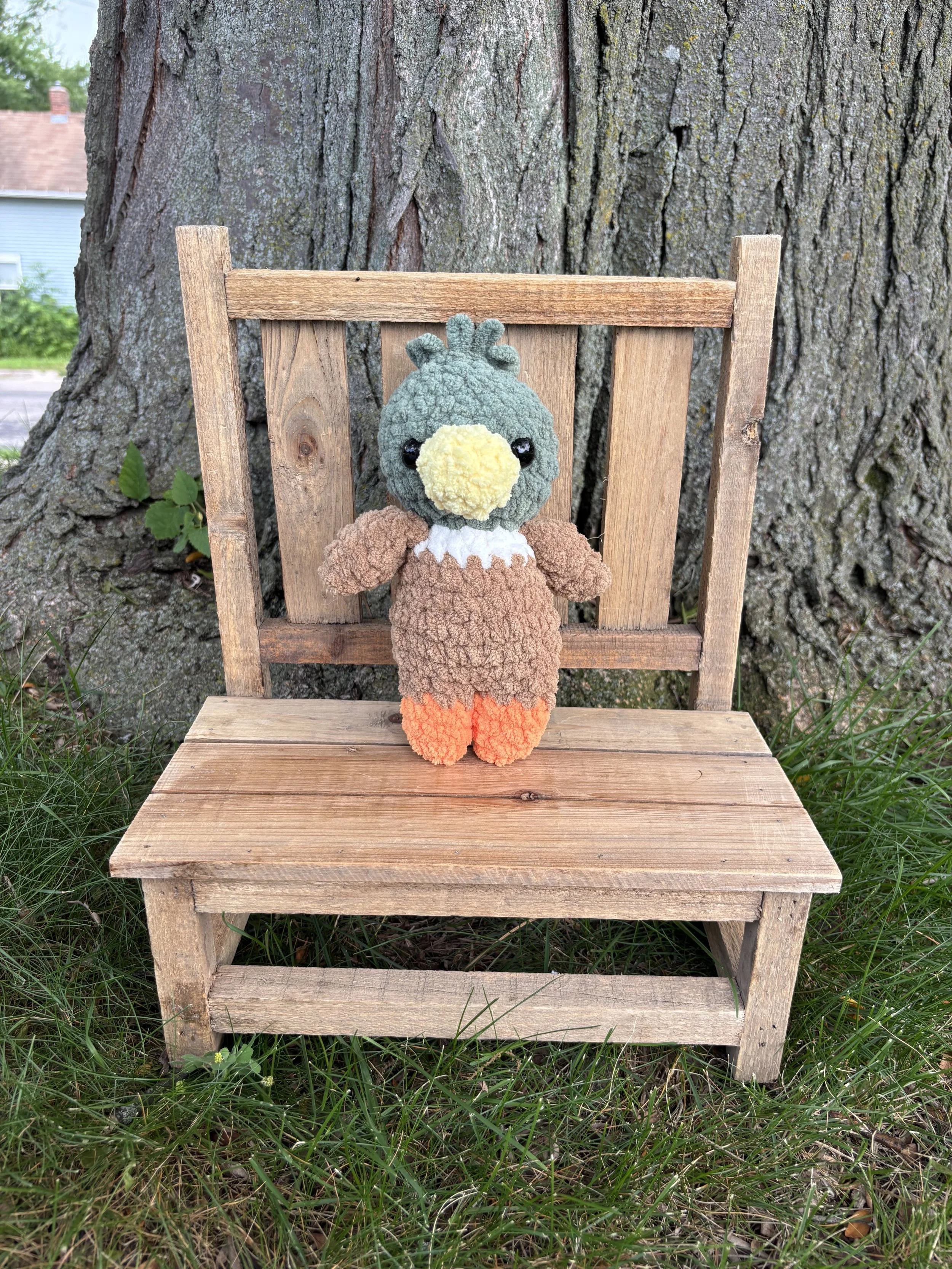 Handmade crochet mallard duck plushie
