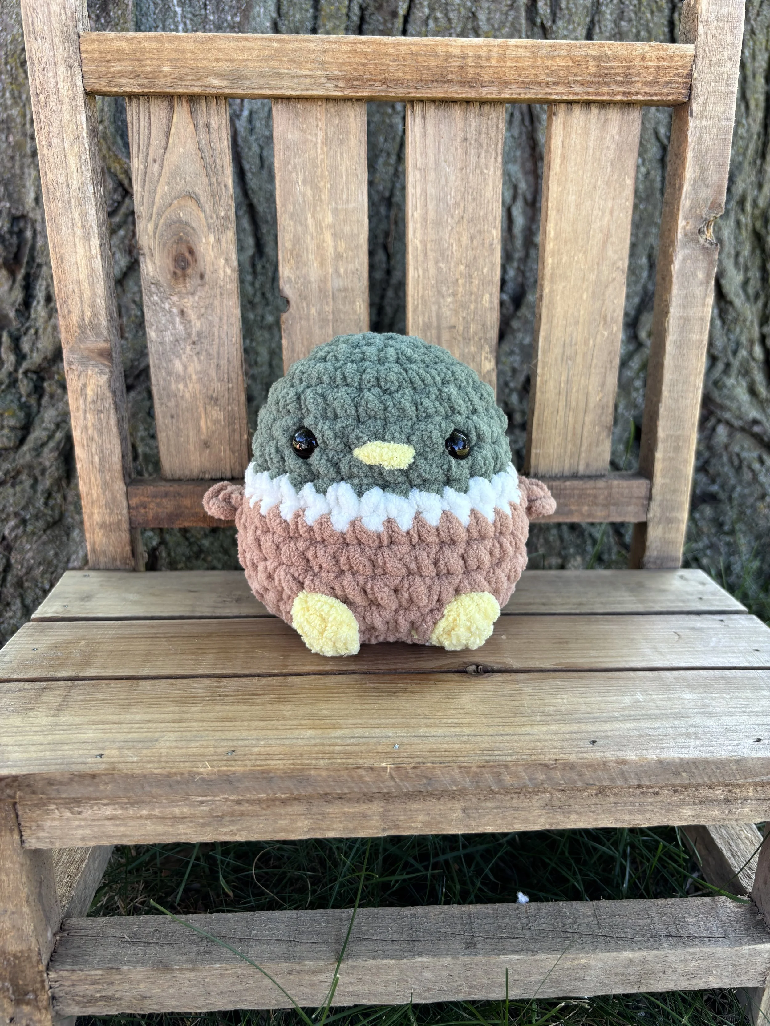 Handmade crochet round mallard plushie
