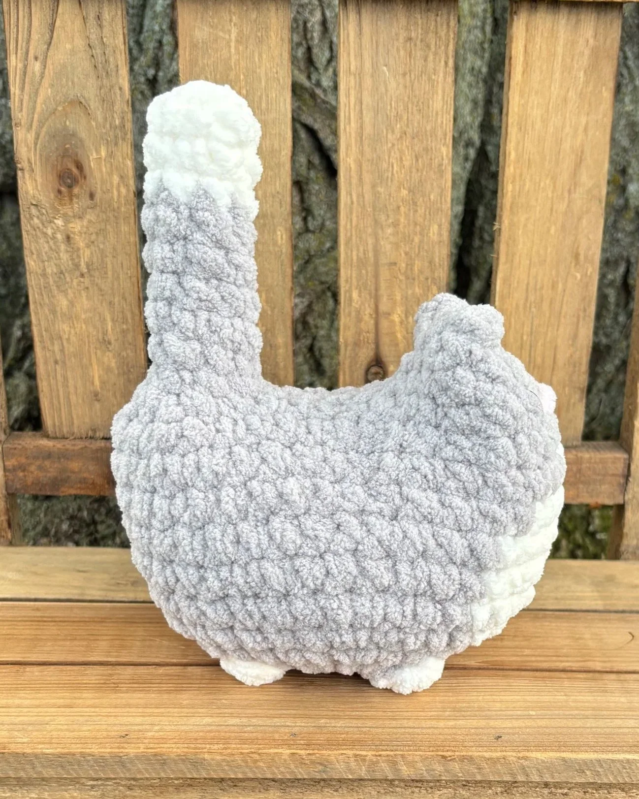 Handmade crochet grey tuxedo cat plushie