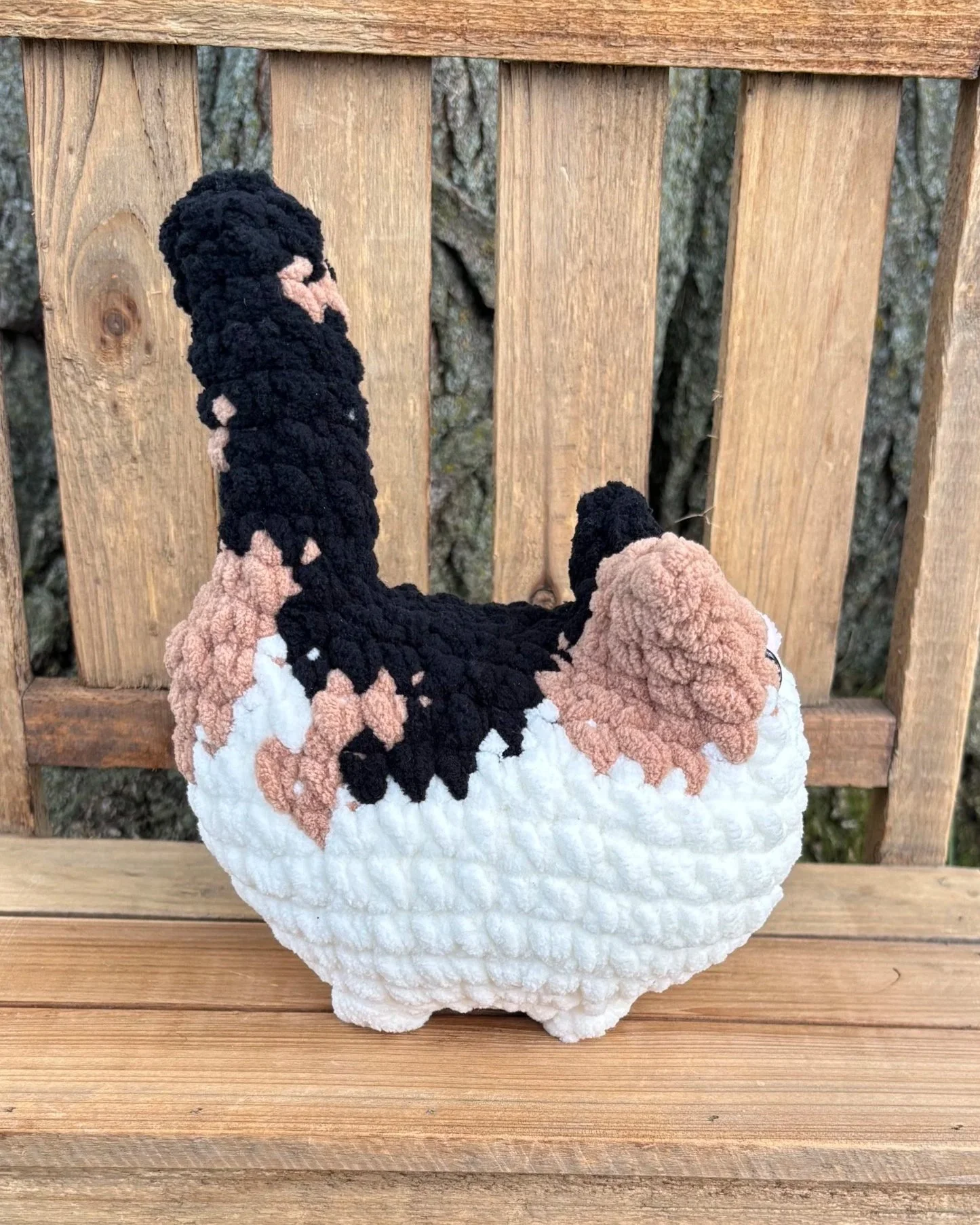 Handmade crochet calico cat plushie, pattern C