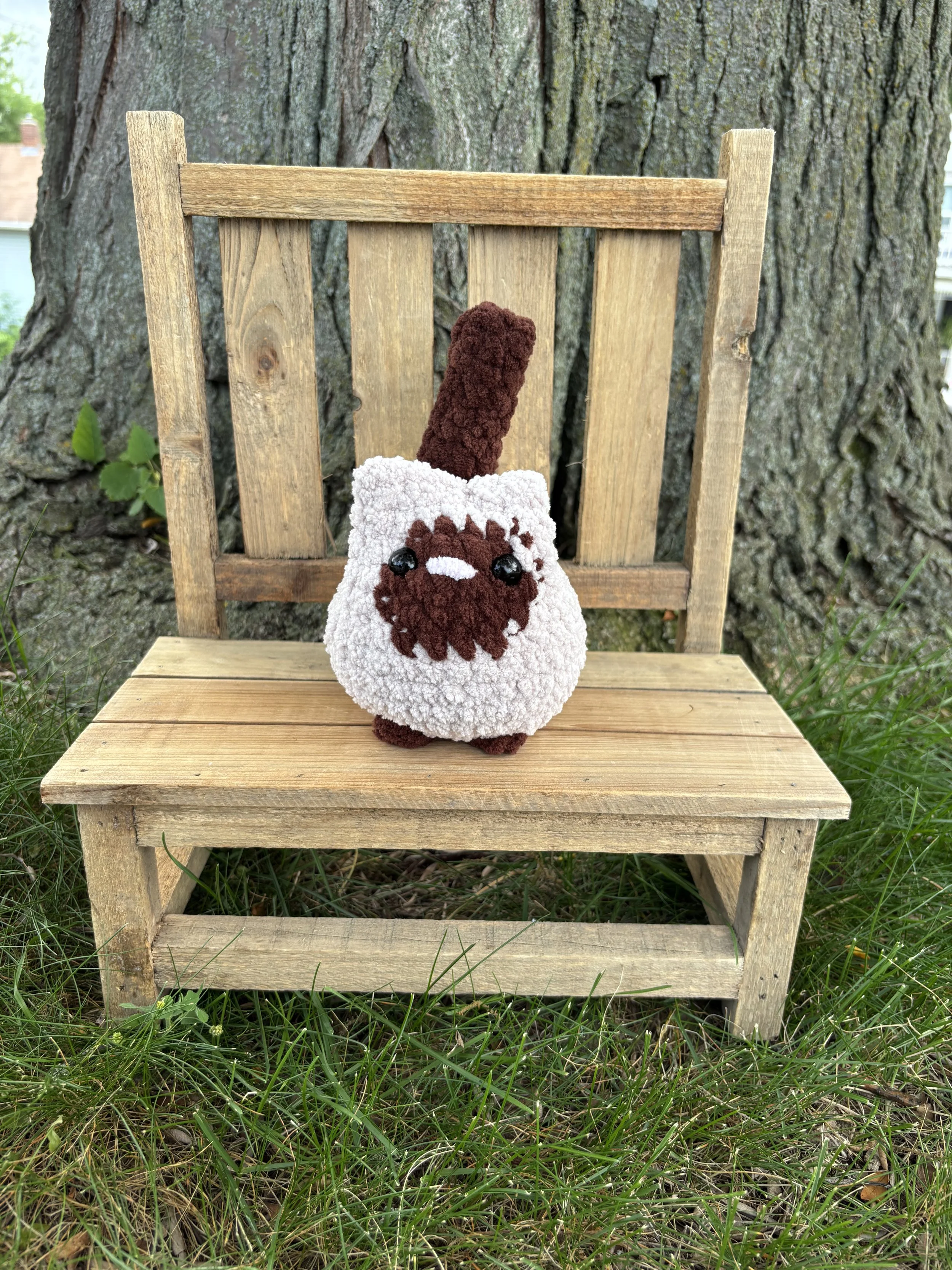 Handmade crochet grey tabby cat plushie