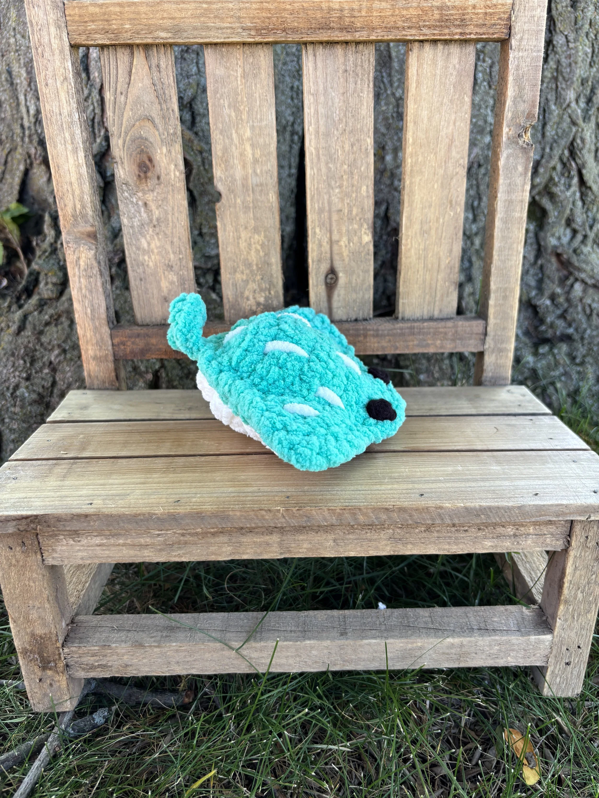 Handmade crochet teal stingray plushie