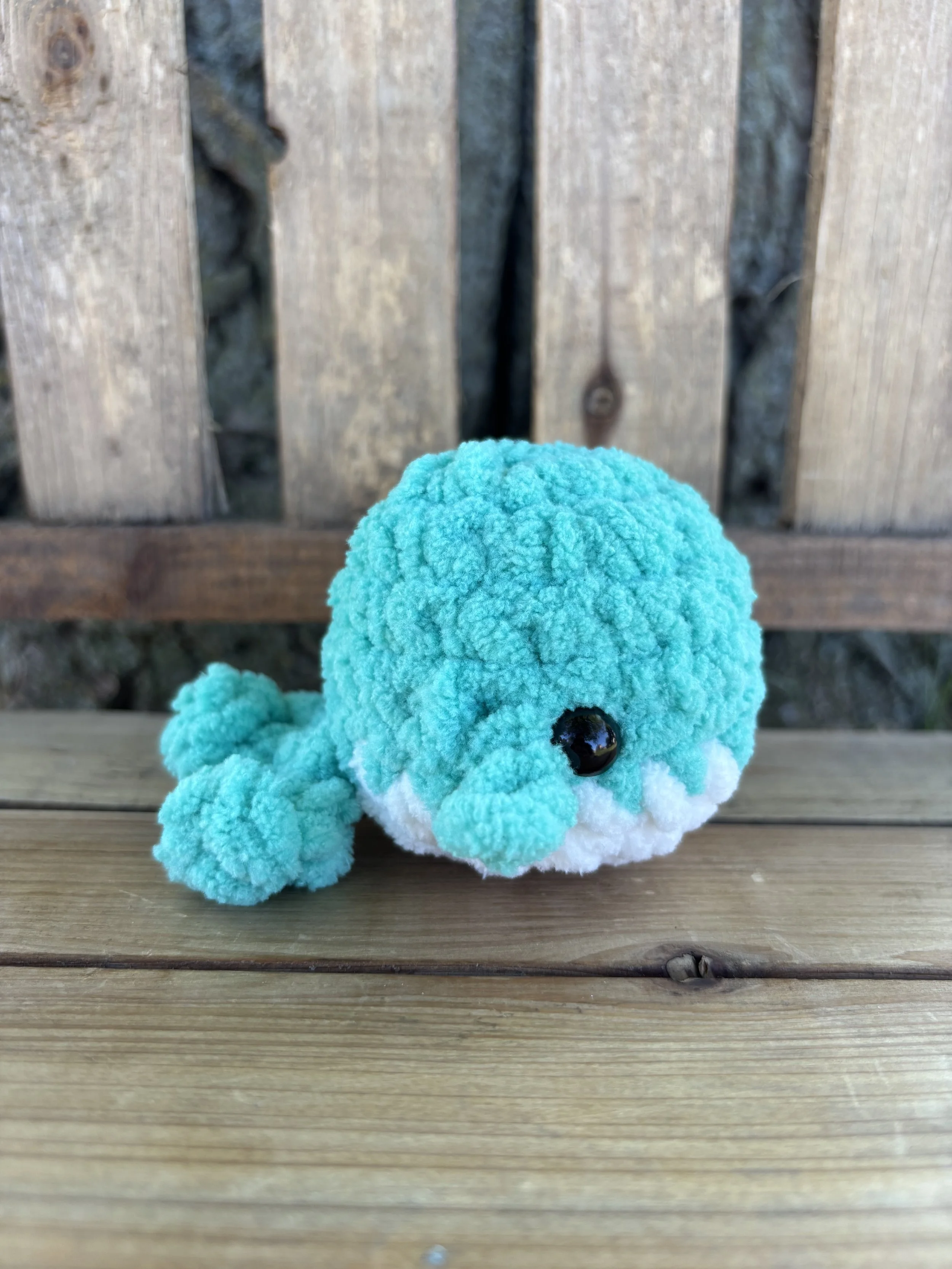 Handmade mini crochet whale plushie collage