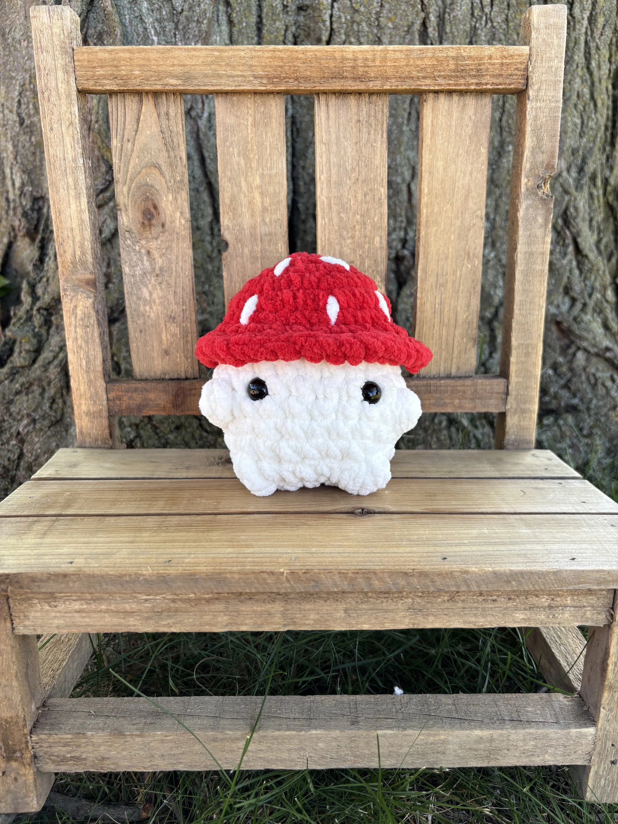 Handmade crochet red mushroom plushie