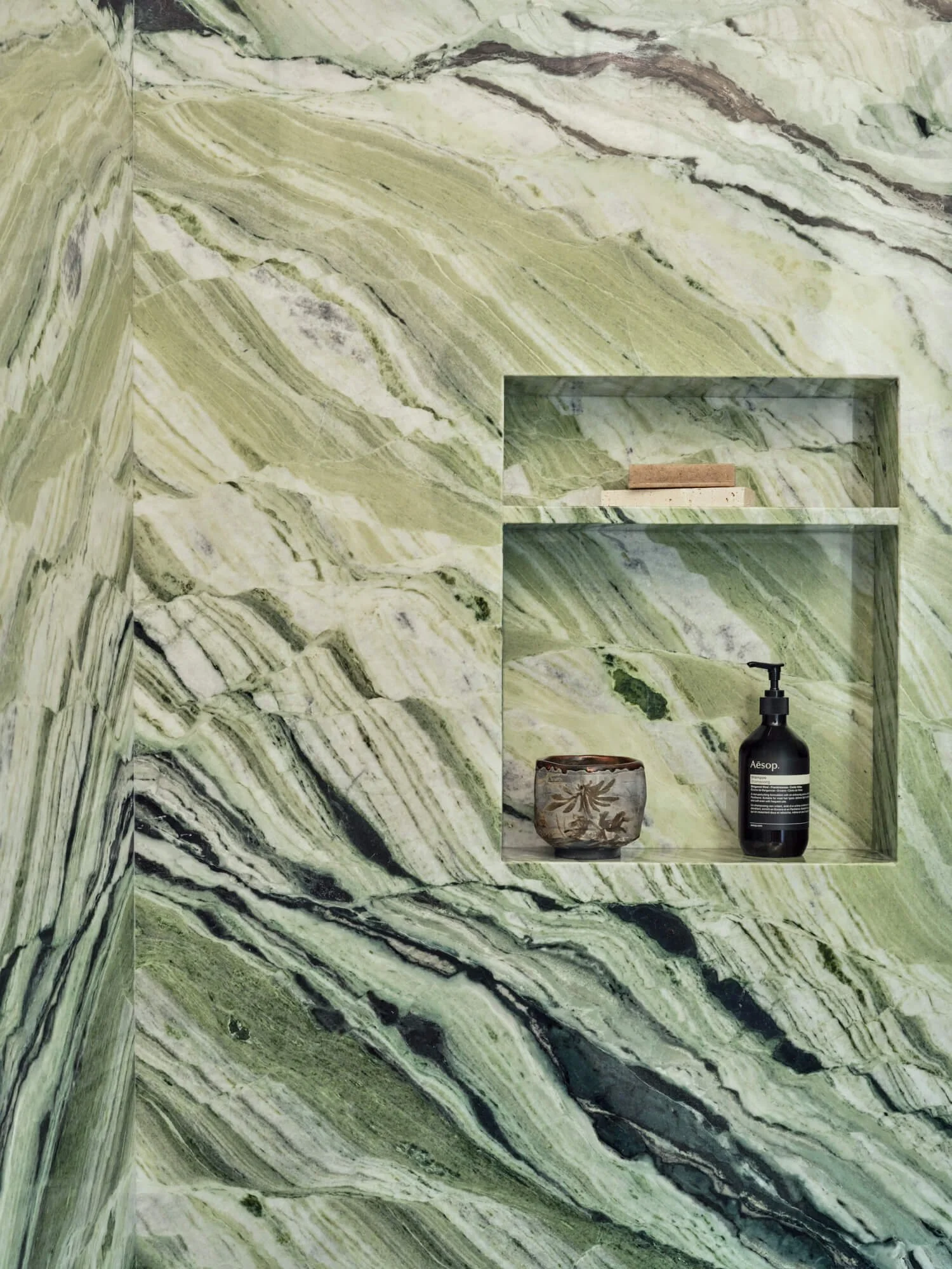 Shangrila green marble shower