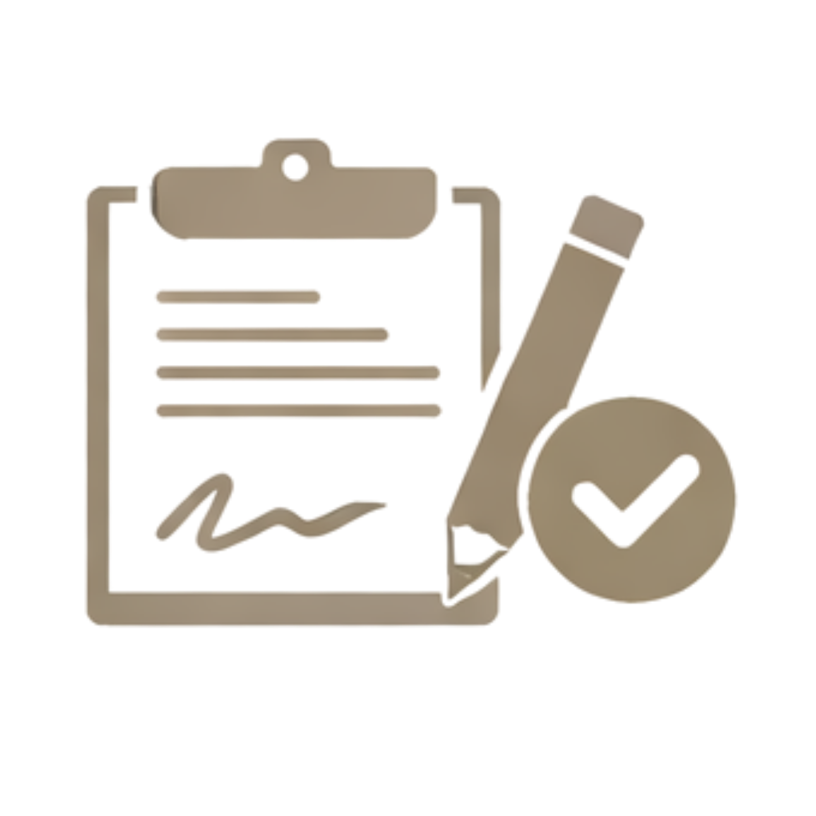 Icon of a clipboard with a checkmark circle and a pencil, representing task completion or editing.