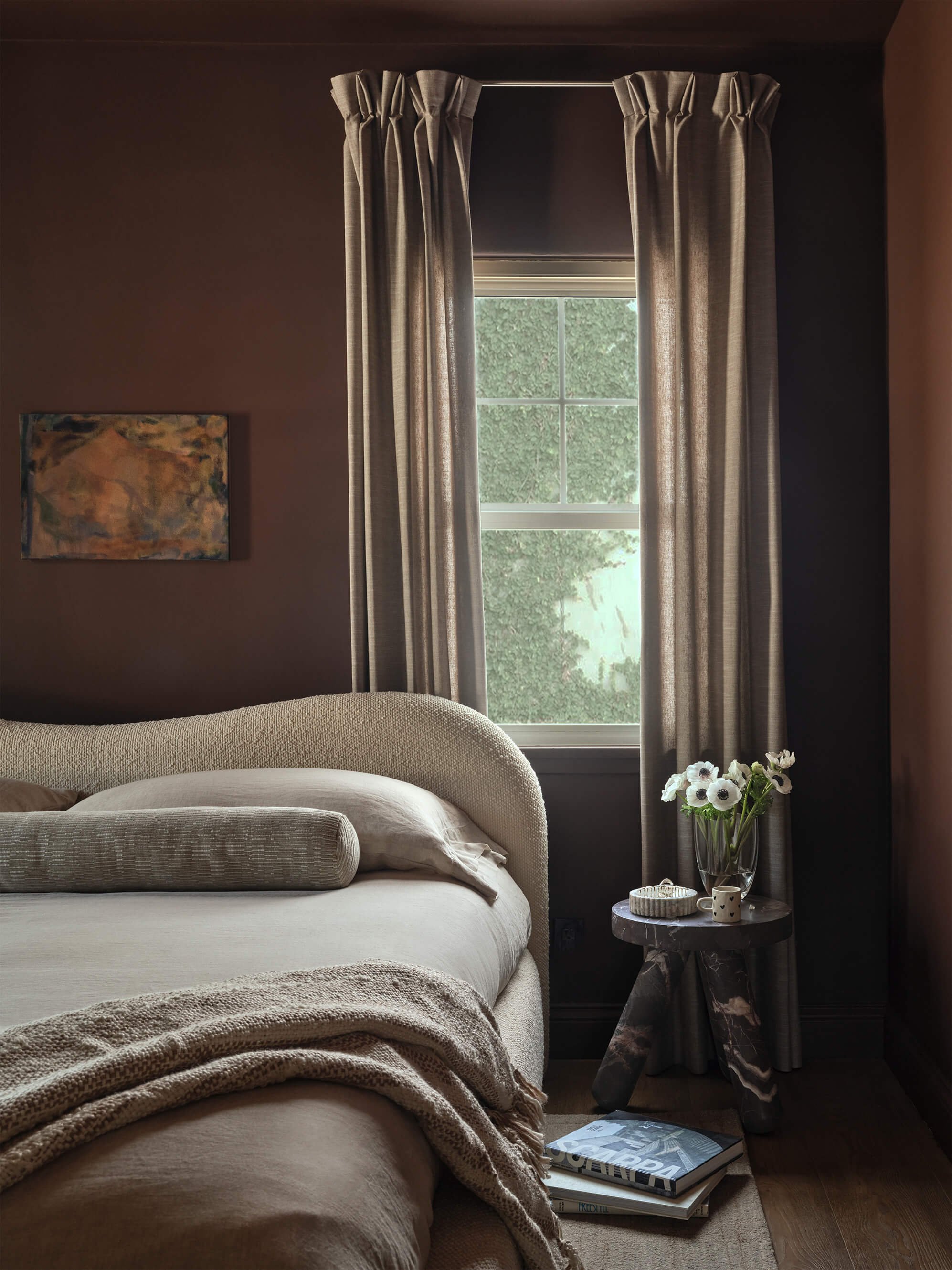 Dark brown primary bedroom detail