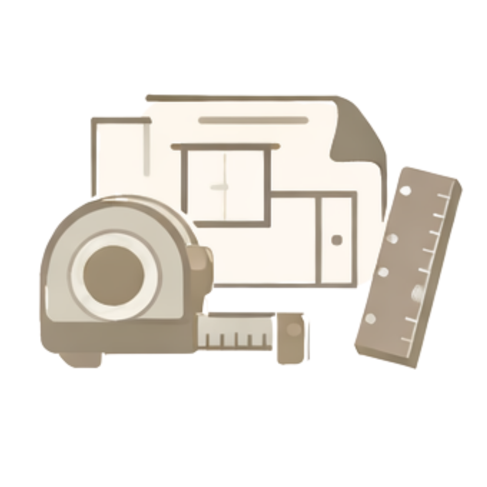 Illustration of architectural drawing tools including a compass, ruler, and ruler with architectural blueprint.