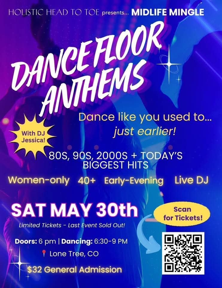Hey friends! I want us to do this!!!

Women only, 40+, early evening so we're home by 9. No pressure, no bar scene weirdness. Just us, DJ Jessica, and every song that ever made us lose our minds on a dance floor.

 You don't need to know anyone. You 