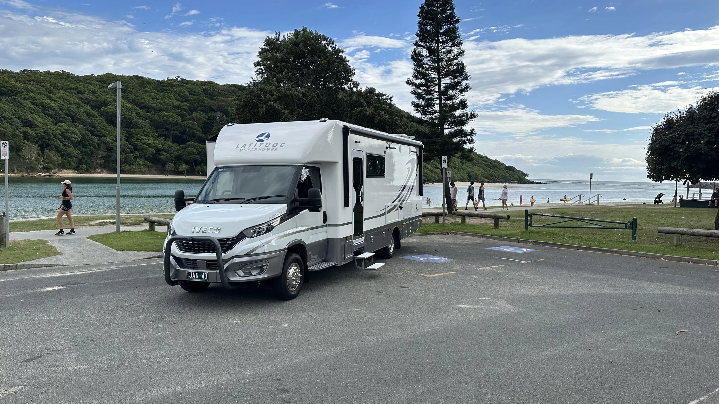 Latitude on the beach with people nearby