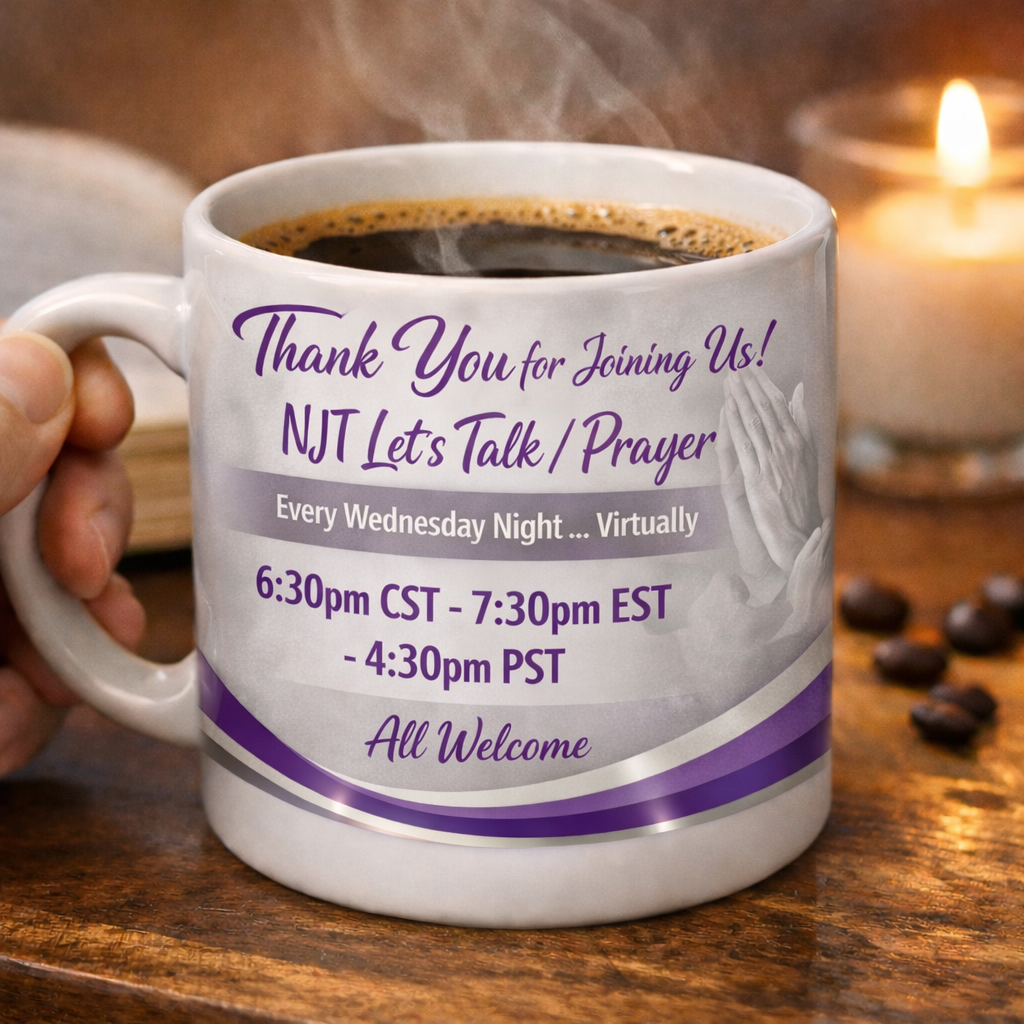 Coffee cup with times for "let's talk" meeting
