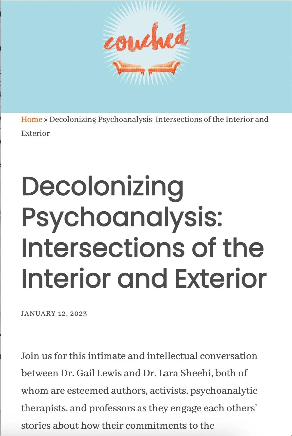 Decolonizing Psychoanalysis: Intersections of Interior and Exterior
