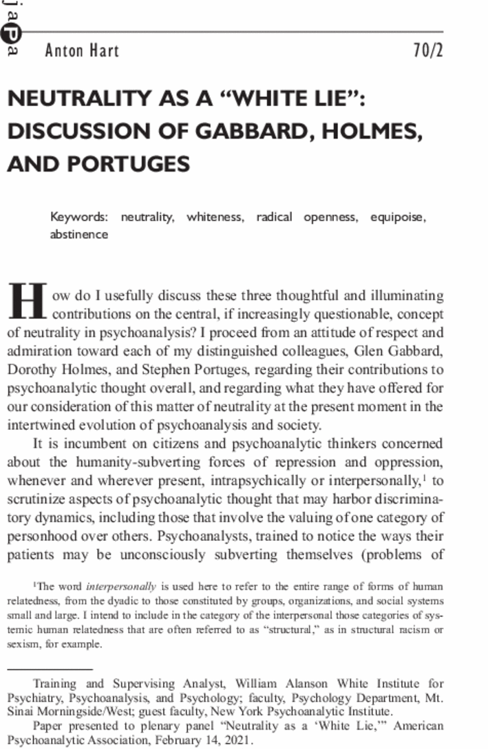 Anton Hart's article Neutrality as a White lie