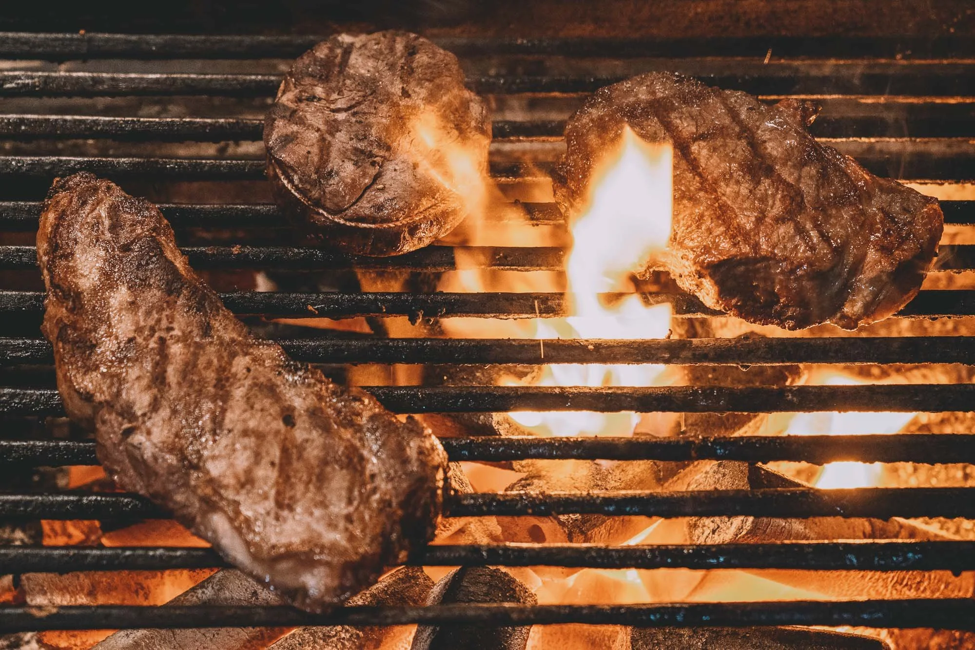 Steak on a flame grill in Tokyo, Japan