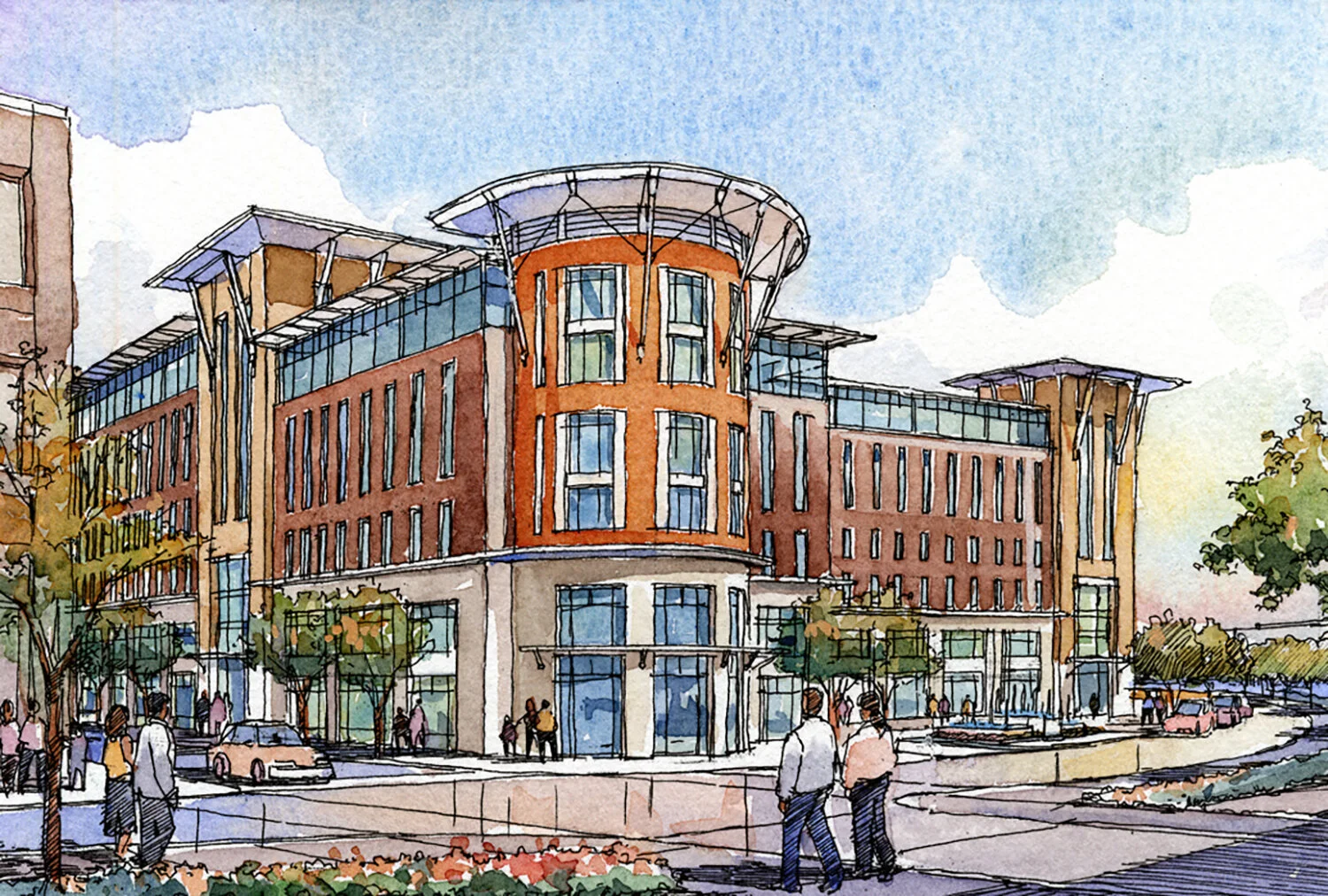 Architectural illustration of a mixed-use urban development representing opportunistic real estate investing and flexible deal sourcing.