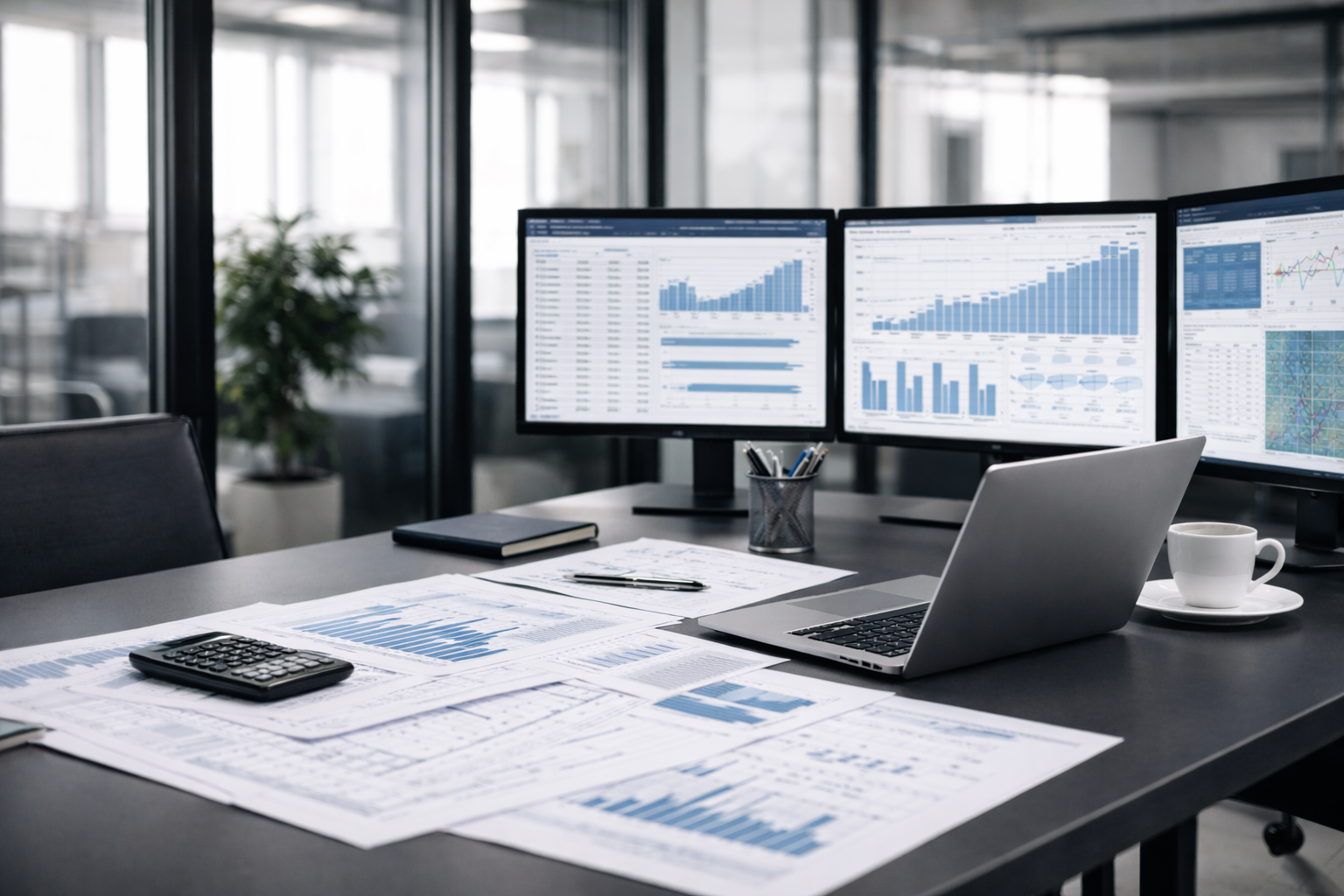 Workstation displaying real estate financial models, property documents, and analysis tools representing disciplined due diligence and underwriting.