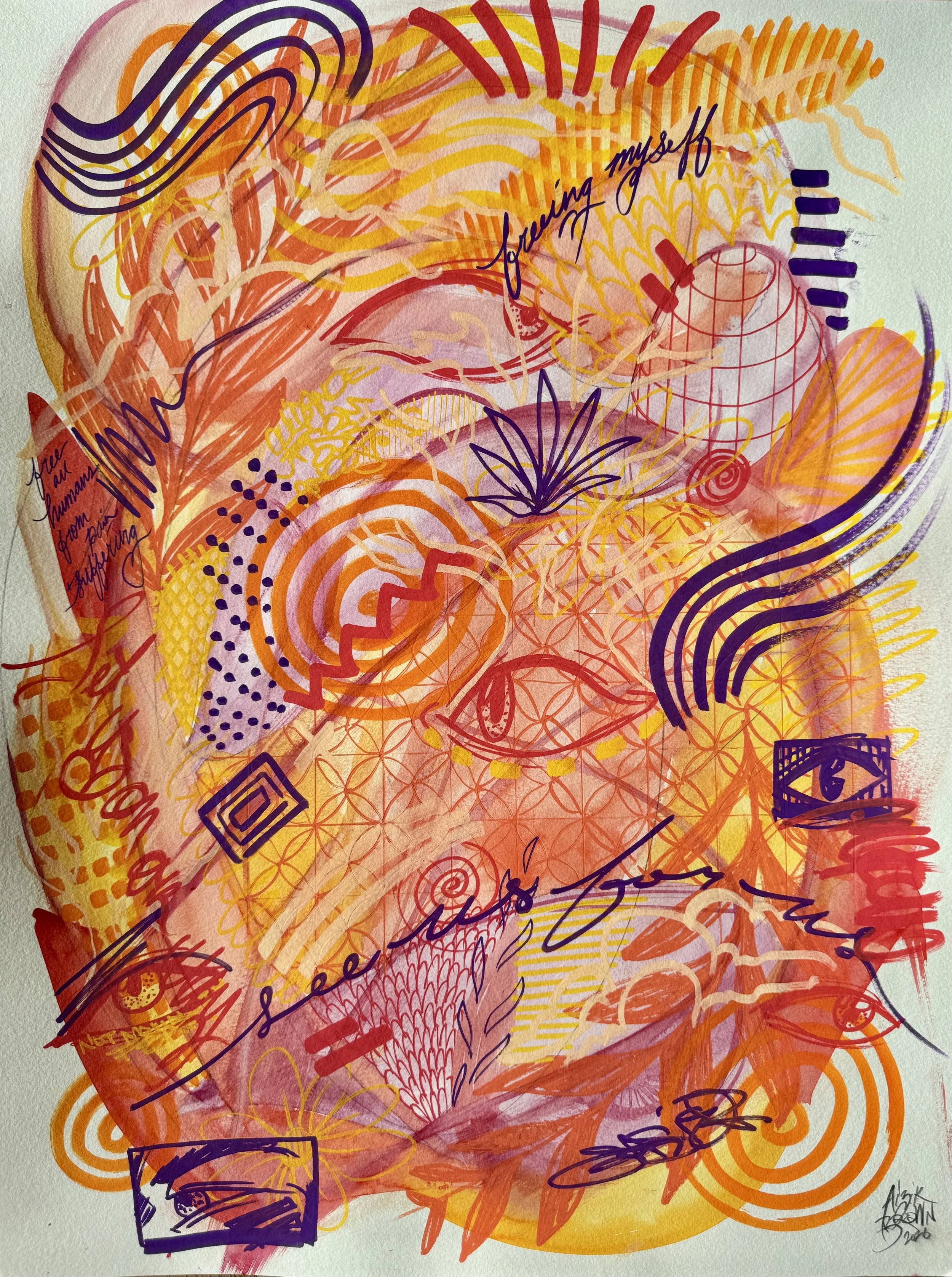 Discovering, Mixed Media on Paper, 18" x 24", 2026